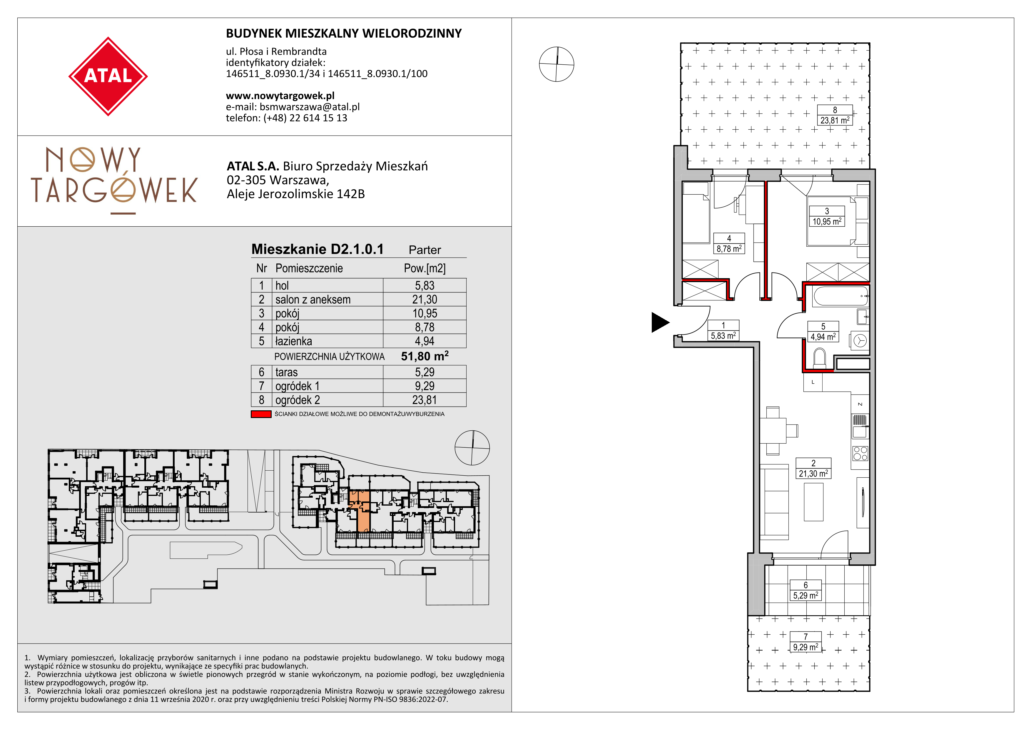 Mieszkanie 51,80 m², parter, oferta nr D2.1.0.1, Nowy Targówek VI, Warszawa, Targówek, Targówek Mieszkaniowy, ul. Płosa 8-idx