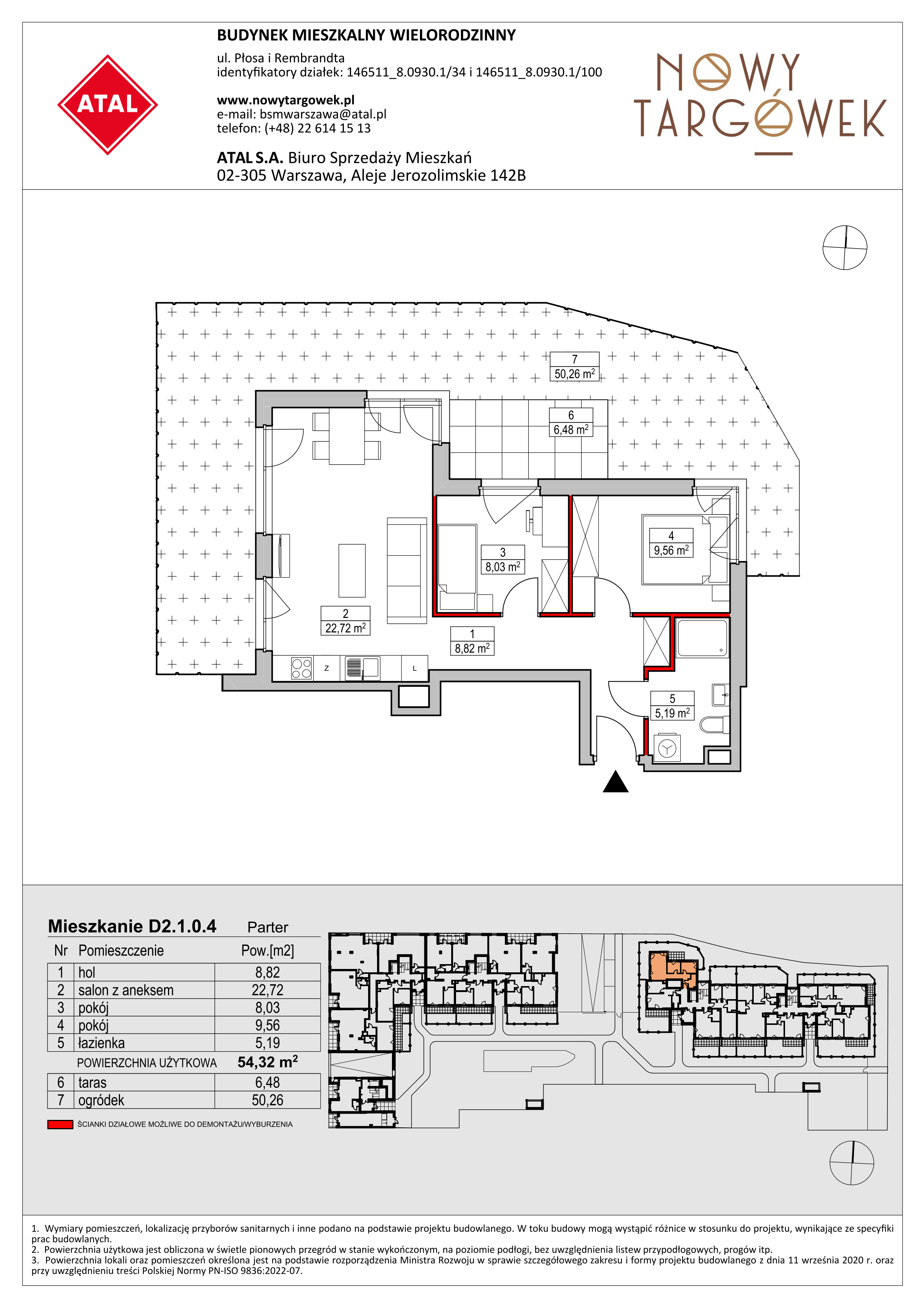 Mieszkanie 54,32 m², parter, oferta nr D2.1.0.4, Nowy Targówek VI, Warszawa, Targówek, Targówek Mieszkaniowy, ul. Płosa 8-idx