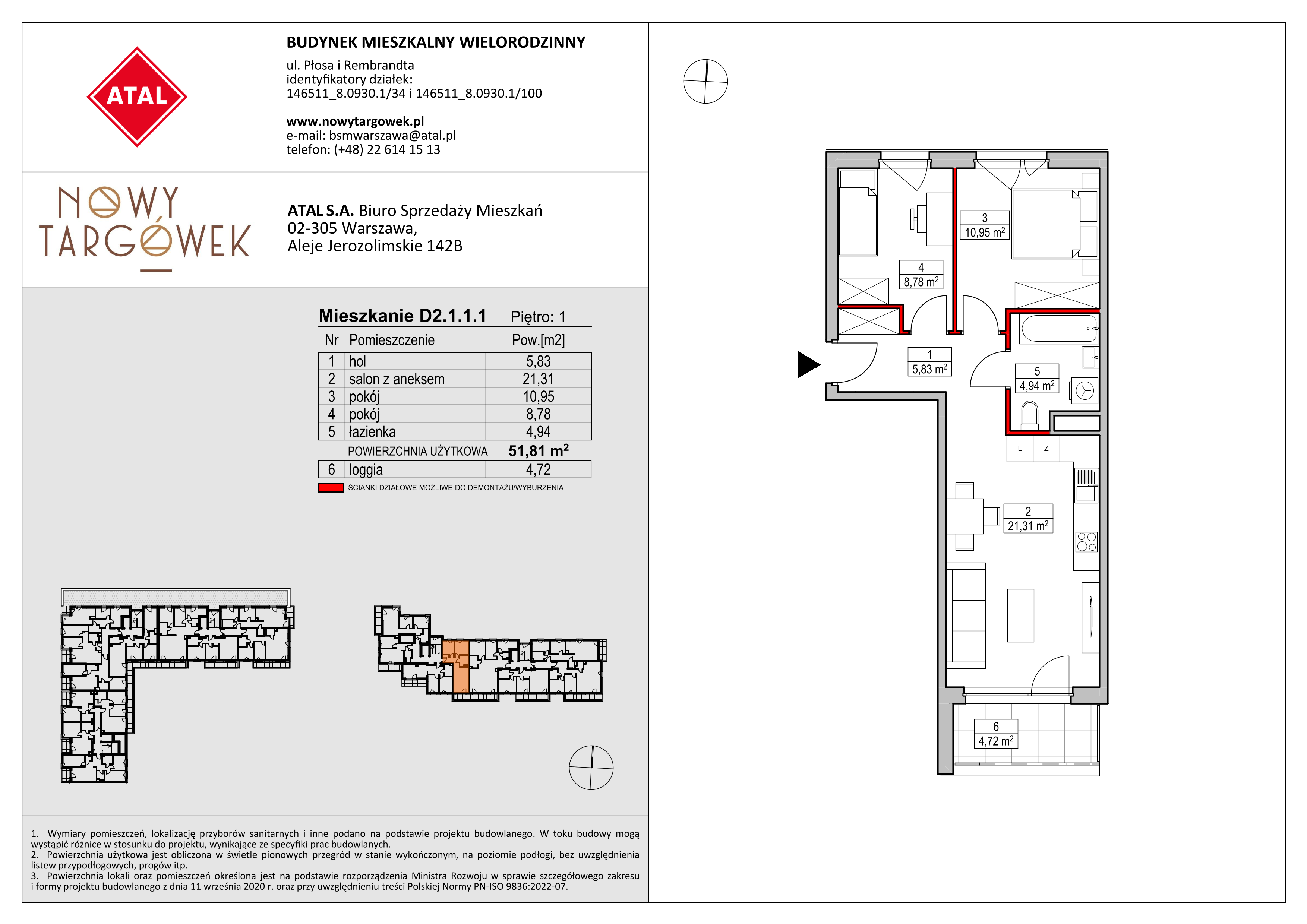 Mieszkanie 51,81 m², piętro 1, oferta nr D2.1.1.1, Nowy Targówek VI, Warszawa, Targówek, Targówek Mieszkaniowy, ul. Płosa 8-idx