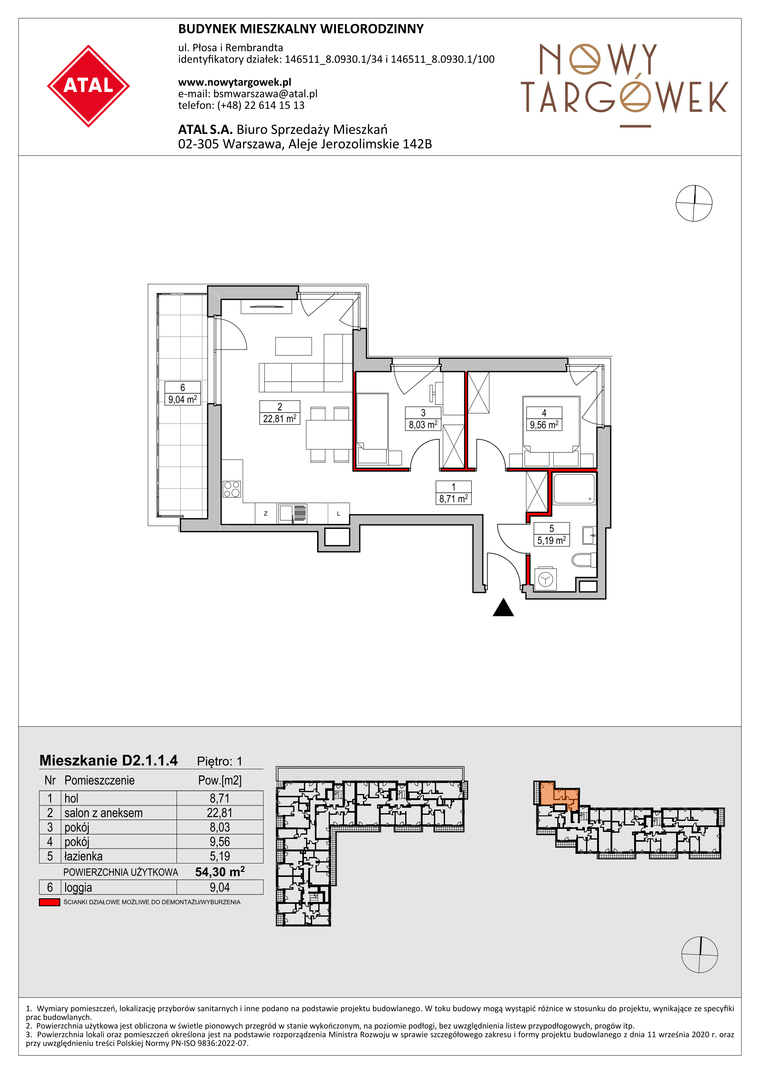 Mieszkanie 54,30 m², piętro 1, oferta nr D2.1.1.4, Nowy Targówek VI, Warszawa, Targówek, Targówek Mieszkaniowy, ul. Płosa 8-idx