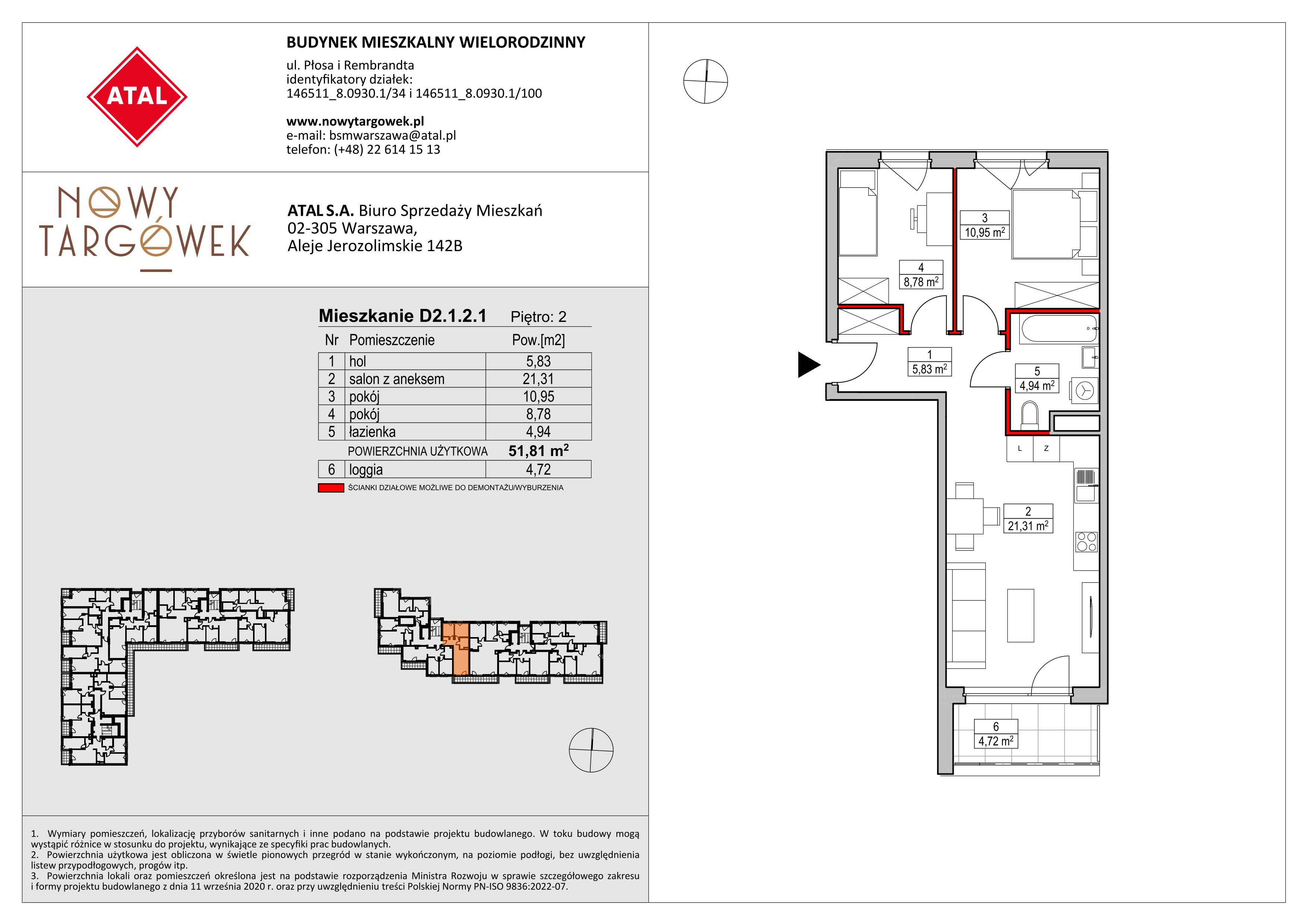 Mieszkanie 51,81 m², piętro 2, oferta nr D2.1.2.1, Nowy Targówek VI, Warszawa, Targówek, Targówek Mieszkaniowy, ul. Płosa 8-idx