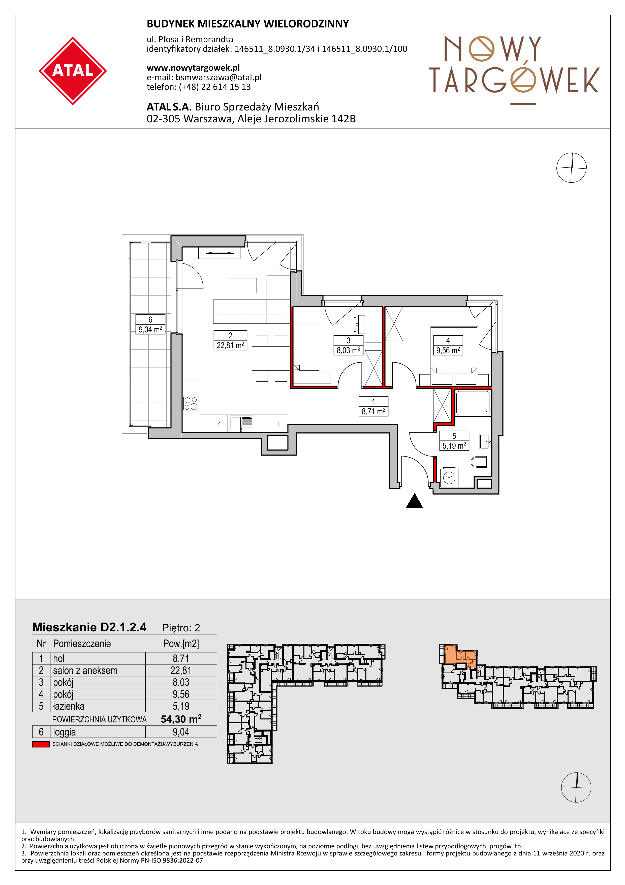 Mieszkanie 54,30 m², piętro 2, oferta nr D2.1.2.4, Nowy Targówek VI, Warszawa, Targówek, Targówek Mieszkaniowy, ul. Płosa 8-idx