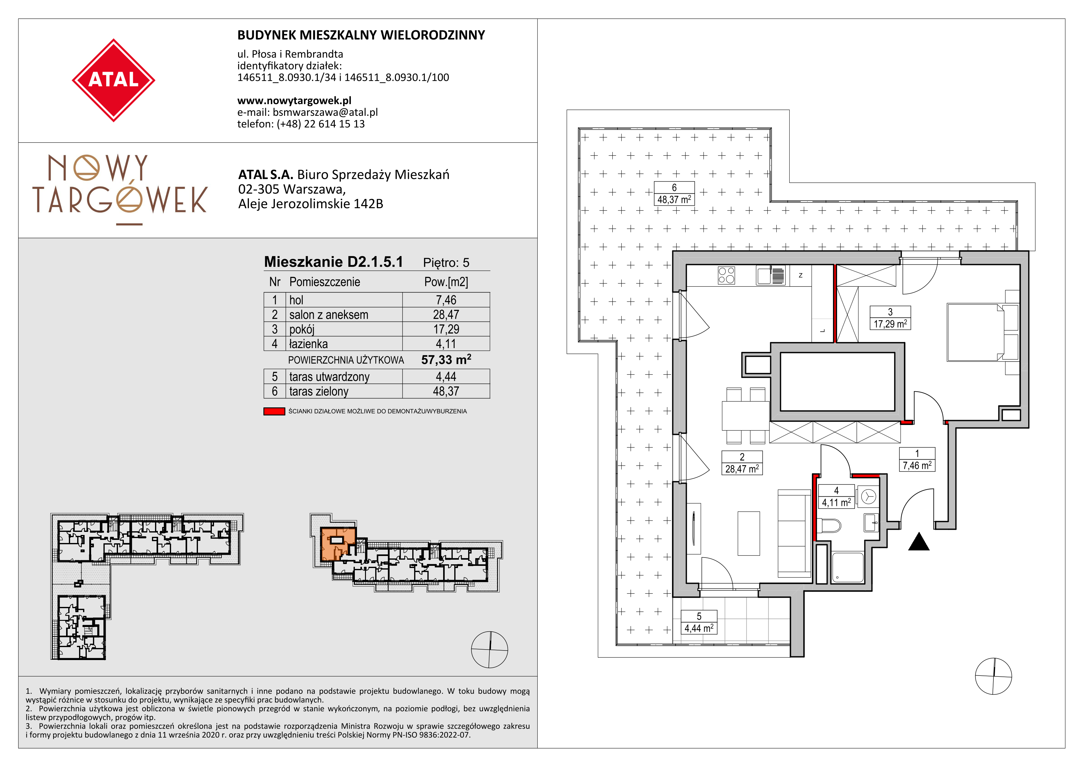 Mieszkanie 57,33 m², piętro 5, oferta nr D2.1.5.1, Nowy Targówek VI, Warszawa, Targówek, Targówek Mieszkaniowy, ul. Płosa 8-idx