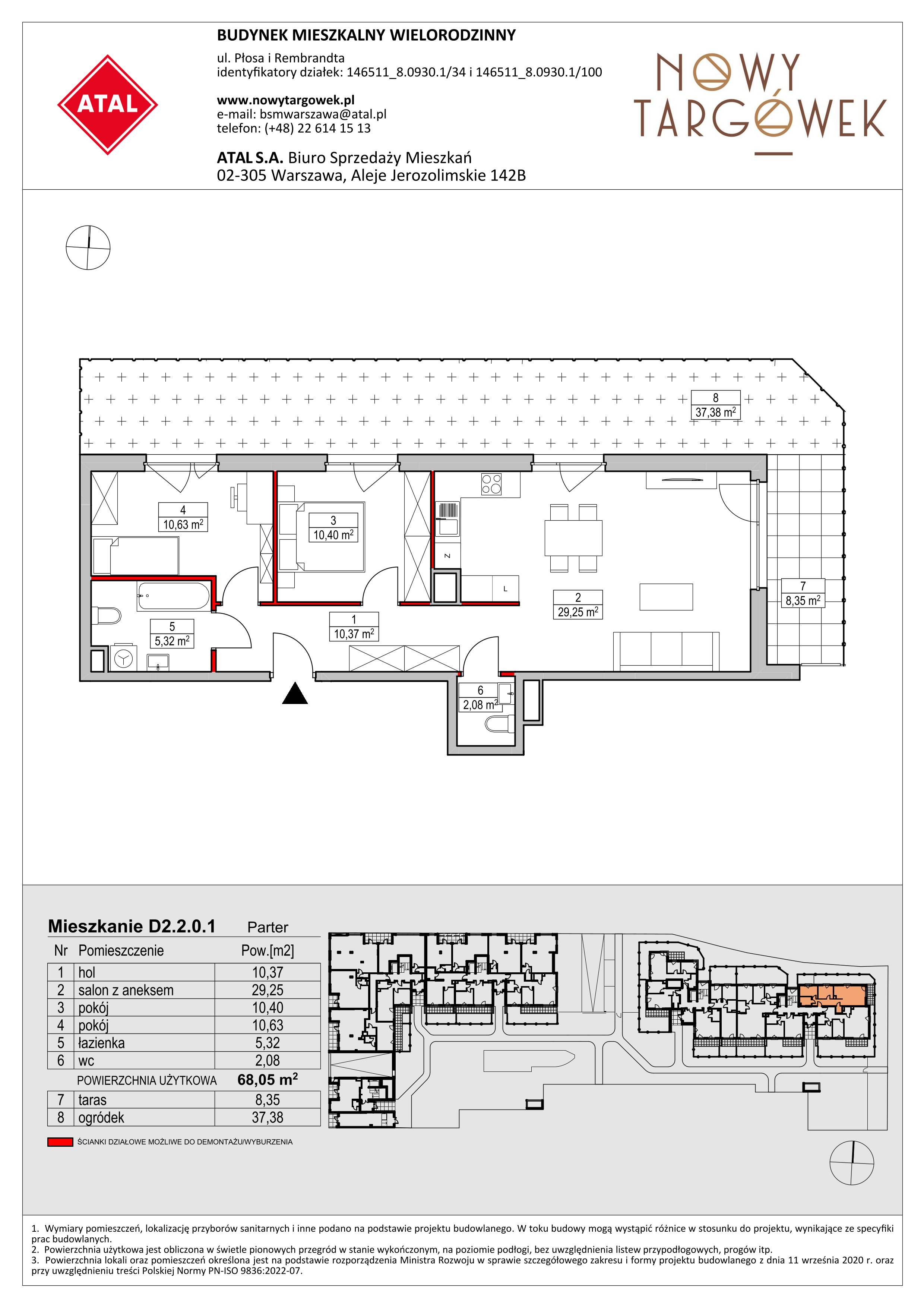 Mieszkanie 68,05 m², parter, oferta nr D2.2.0.1, Nowy Targówek VI, Warszawa, Targówek, Targówek Mieszkaniowy, ul. Płosa 8-idx