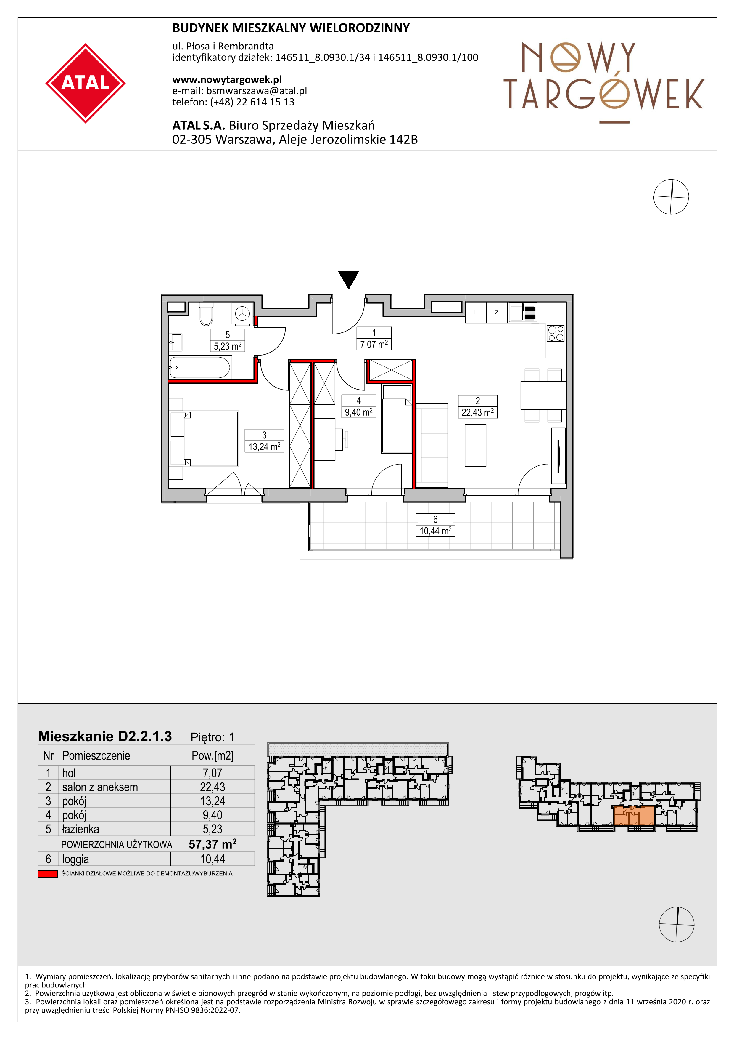 Mieszkanie 57,37 m², piętro 1, oferta nr D2.2.1.3, Nowy Targówek VI, Warszawa, Targówek, Targówek Mieszkaniowy, ul. Płosa 8-idx