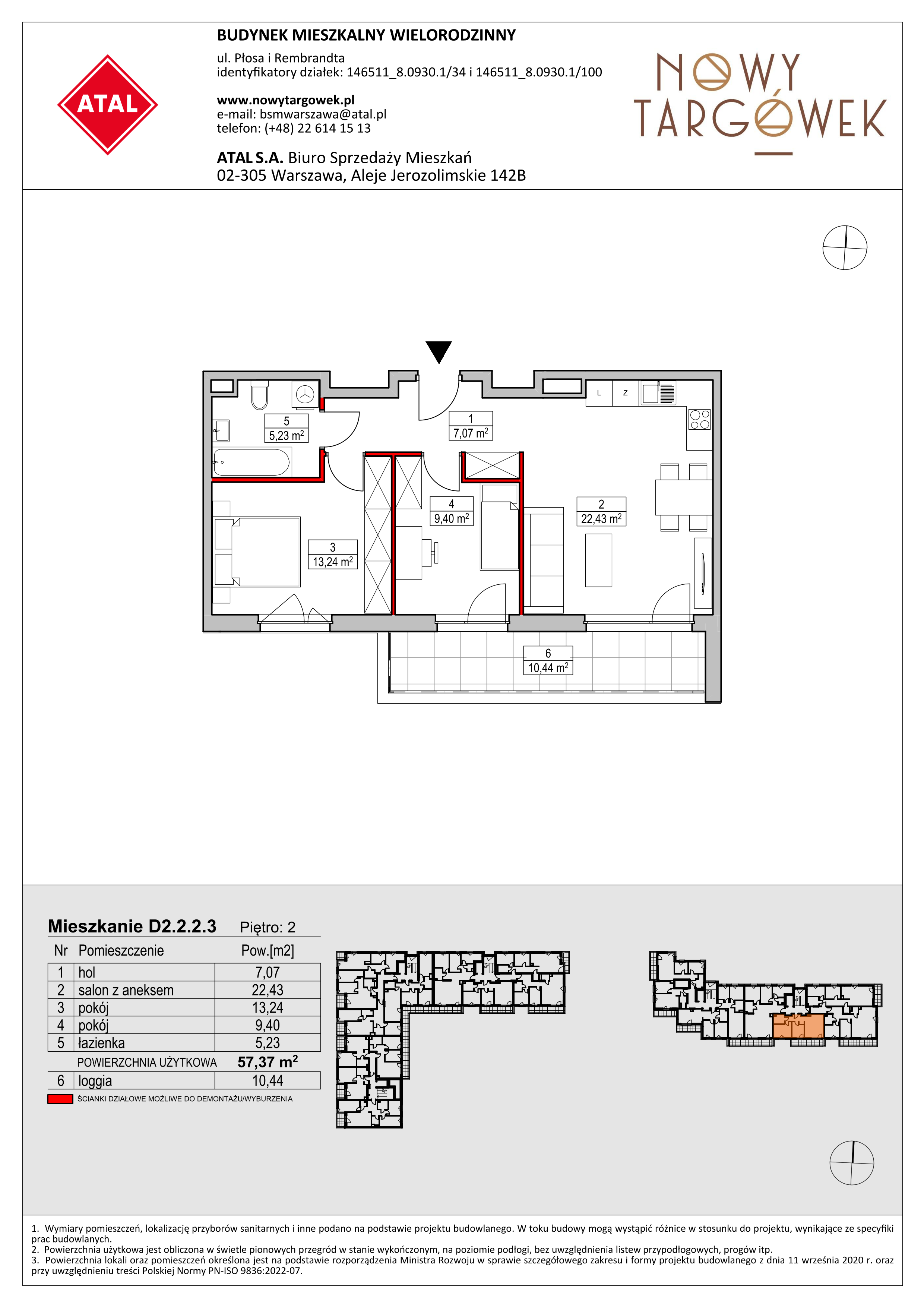 Mieszkanie 57,37 m², piętro 2, oferta nr D2.2.2.3, Nowy Targówek VI, Warszawa, Targówek, Targówek Mieszkaniowy, ul. Płosa 8-idx