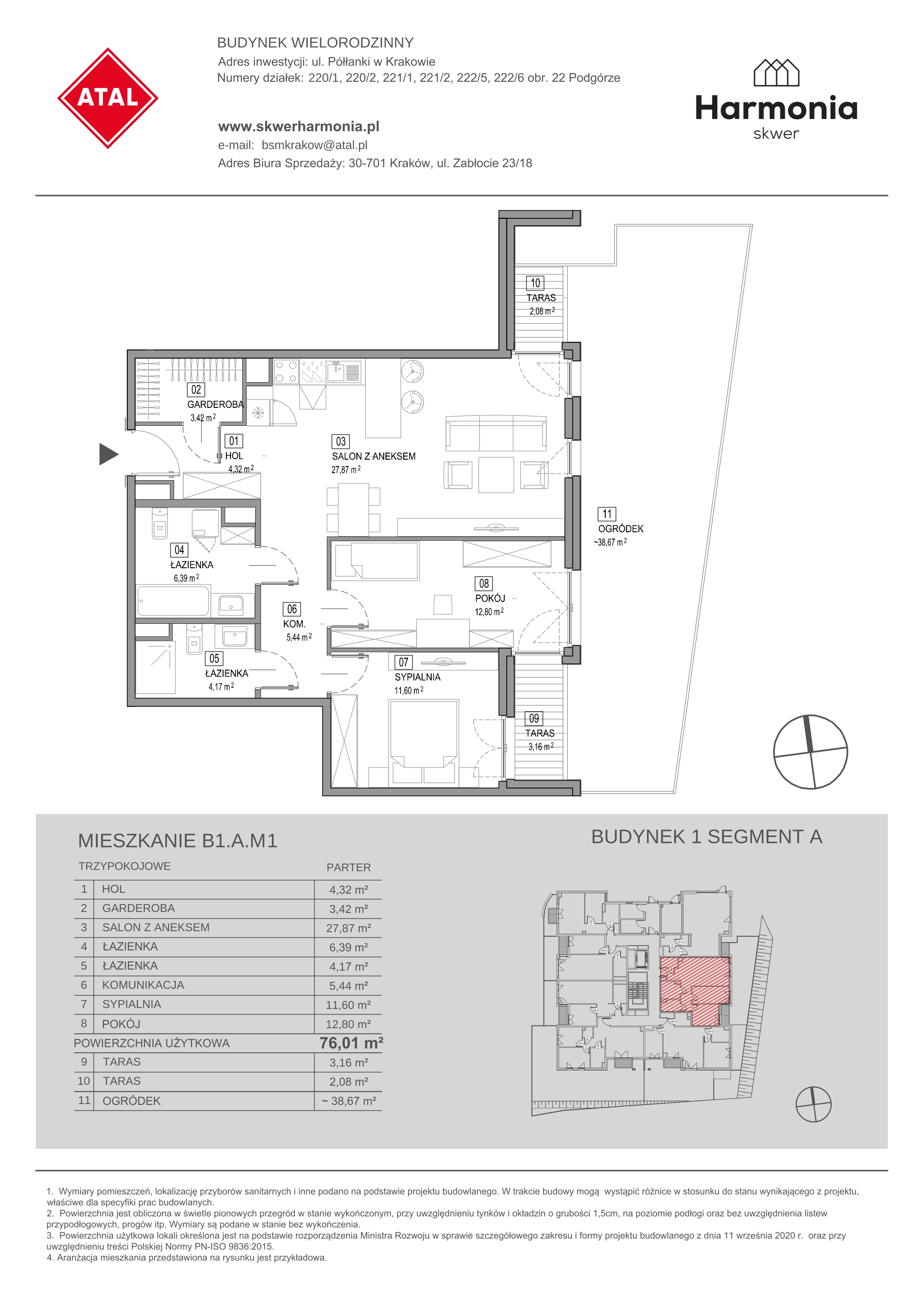 Mieszkanie 75,84 m², parter, oferta nr B1.A.M1, Skwer Harmonia, Kraków, Podgórze, Rybitwy, ul. Półłanki-idx