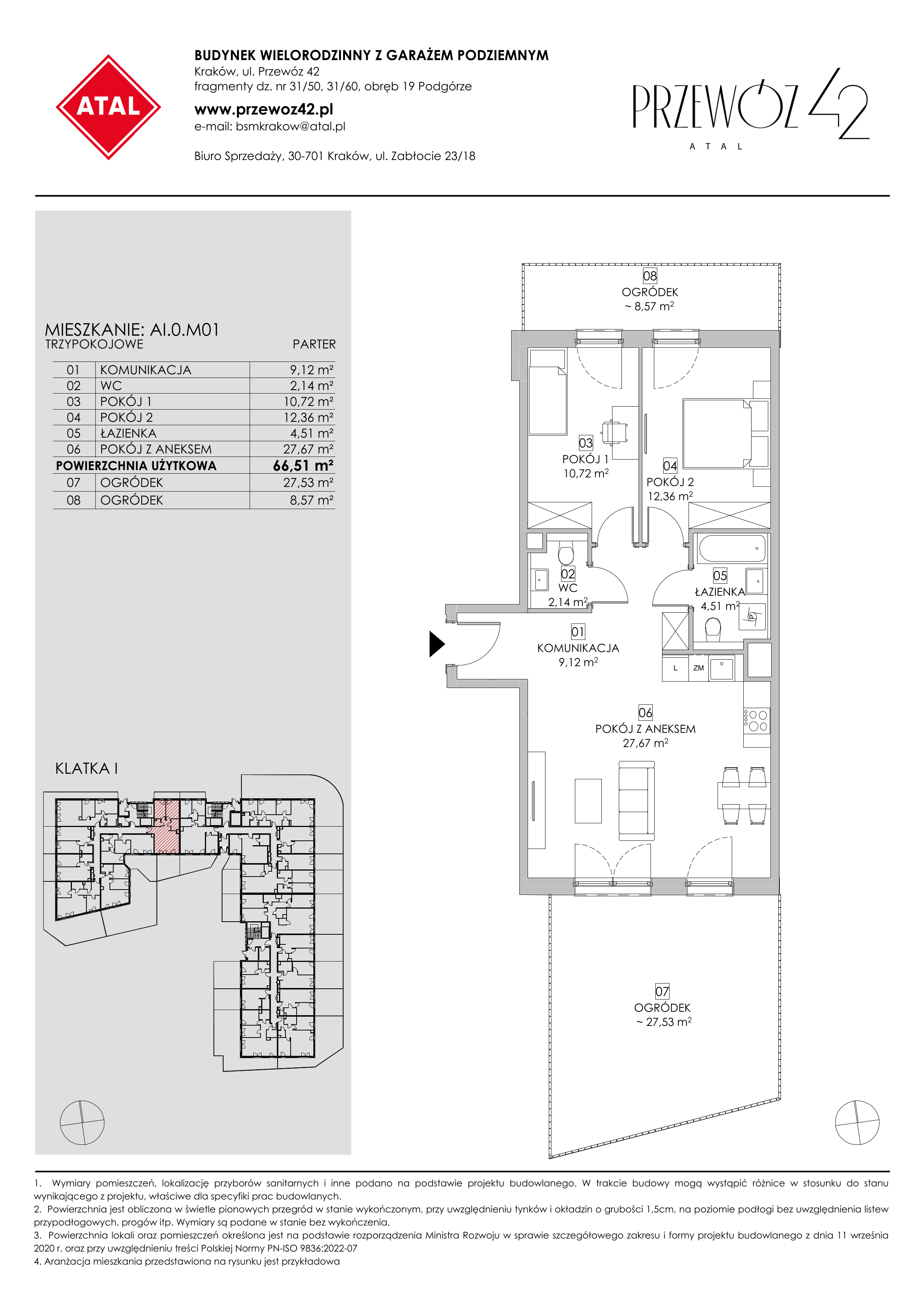 Mieszkanie 66,51 m², parter, oferta nr AI.0.M01, Przewóz 42 ATAL, Kraków, Podgórze, Płaszów, ul. Przewóz 42-idx