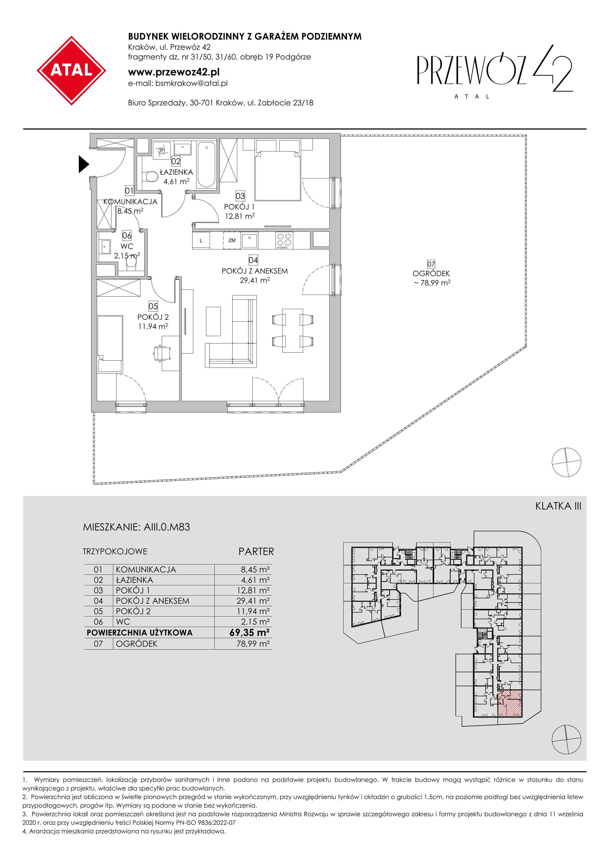 Mieszkanie 69,35 m², parter, oferta nr AIII.0.M83, Przewóz 42 ATAL, Kraków, Podgórze, Płaszów, ul. Przewóz 42-idx