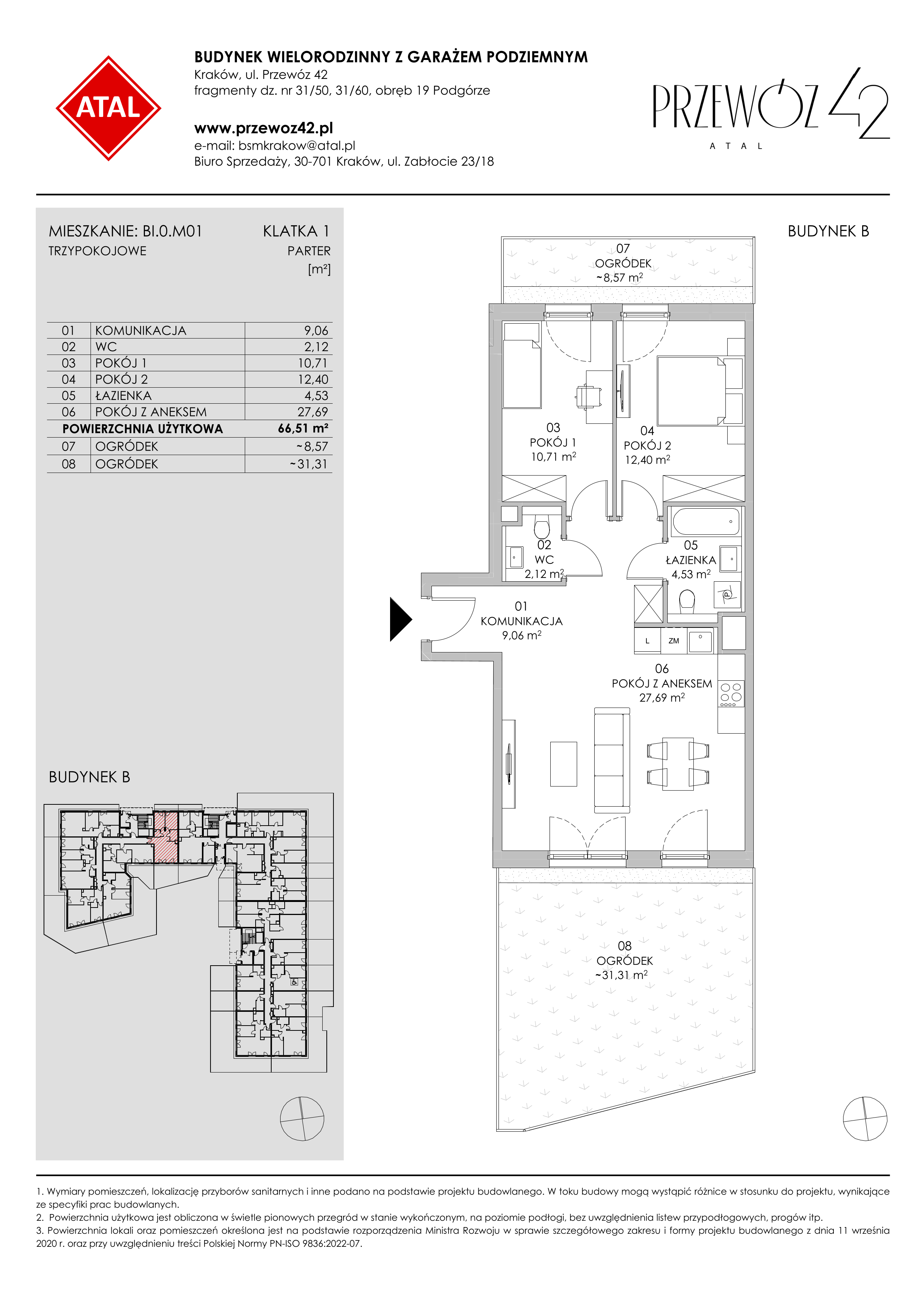 Mieszkanie 66,51 m², parter, oferta nr BI.0.M01, Przewóz 42 ATAL II, Kraków, Podgórze, Płaszów, ul. Przewóz 42-idx