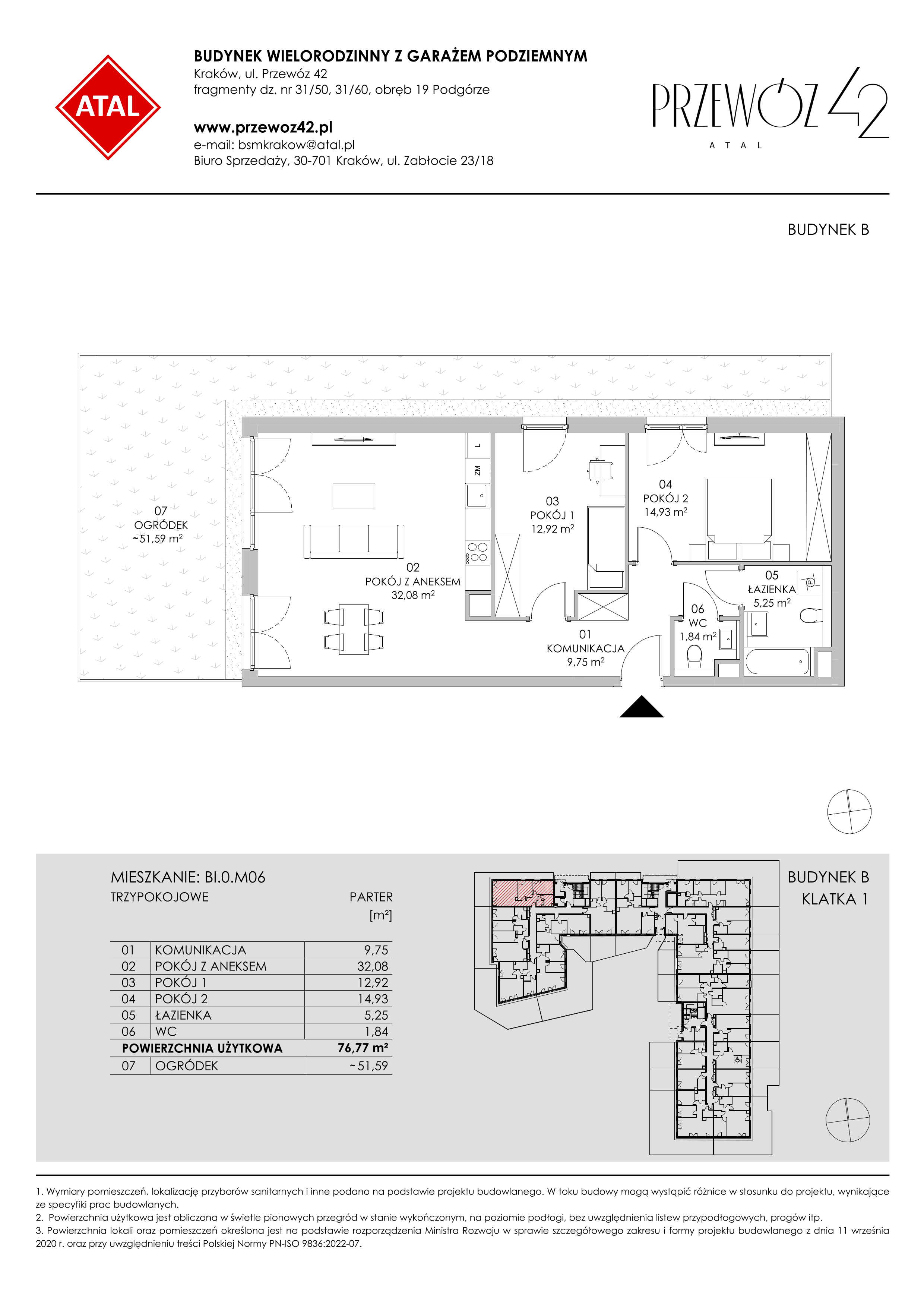 Mieszkanie 76,77 m², parter, oferta nr BI.0.M06, Przewóz 42 ATAL II, Kraków, Podgórze, Płaszów, ul. Przewóz 42-idx