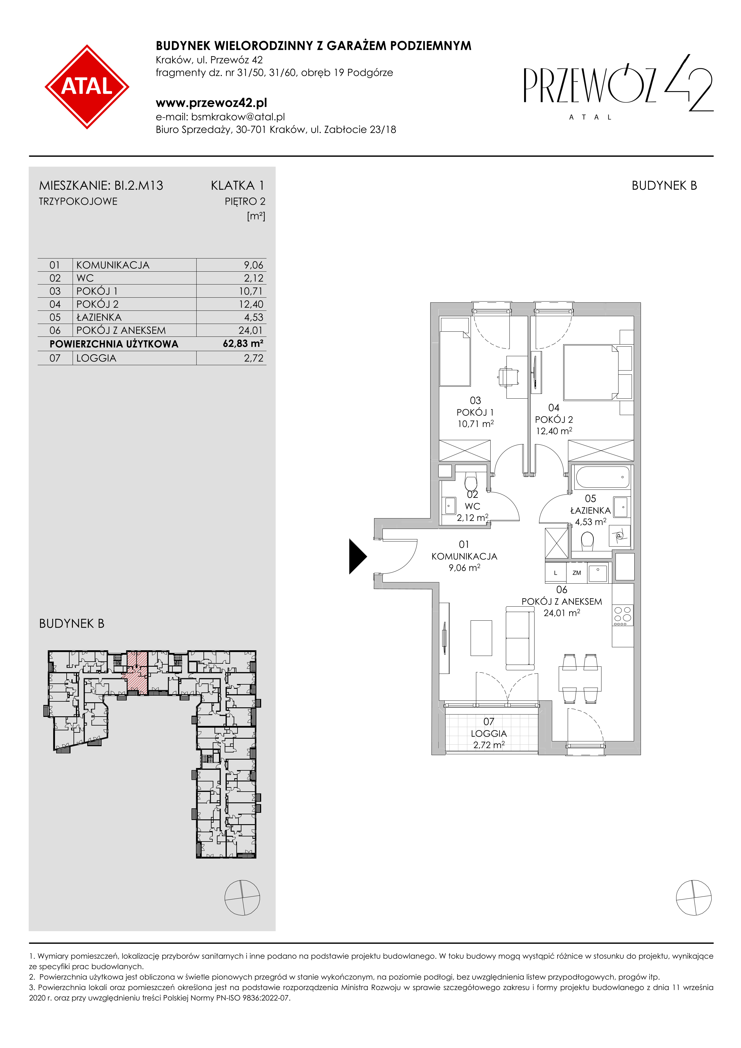 Mieszkanie 62,83 m², piętro 2, oferta nr BI.2.M13, Przewóz 42 ATAL II, Kraków, Podgórze, Płaszów, ul. Przewóz 42-idx