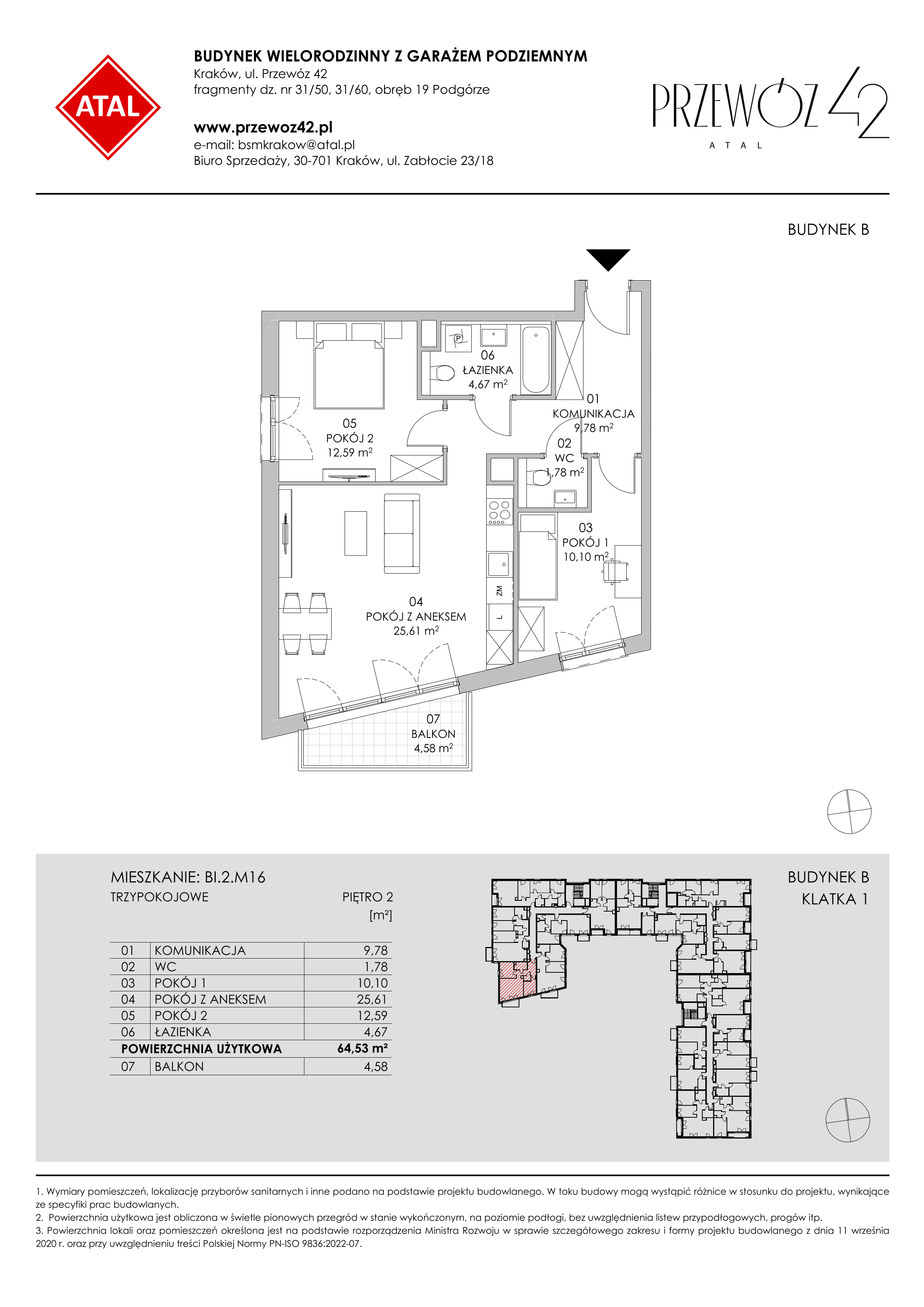 Mieszkanie 64,53 m², piętro 2, oferta nr BI.2.M16, Przewóz 42 ATAL II, Kraków, Podgórze, Płaszów, ul. Przewóz 42-idx