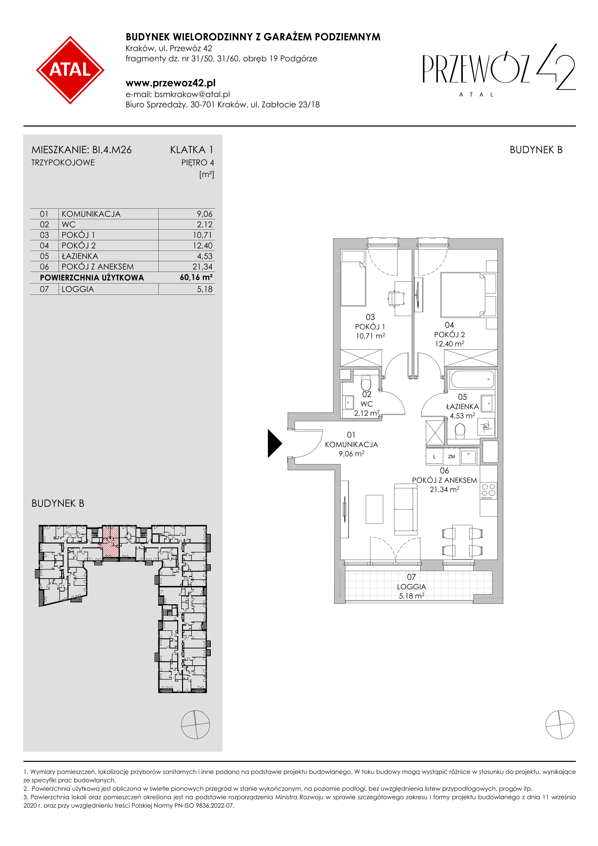 Mieszkanie 60,16 m², piętro 4, oferta nr BI.4.M26, Przewóz 42 ATAL II, Kraków, Podgórze, Płaszów, ul. Przewóz 42-idx