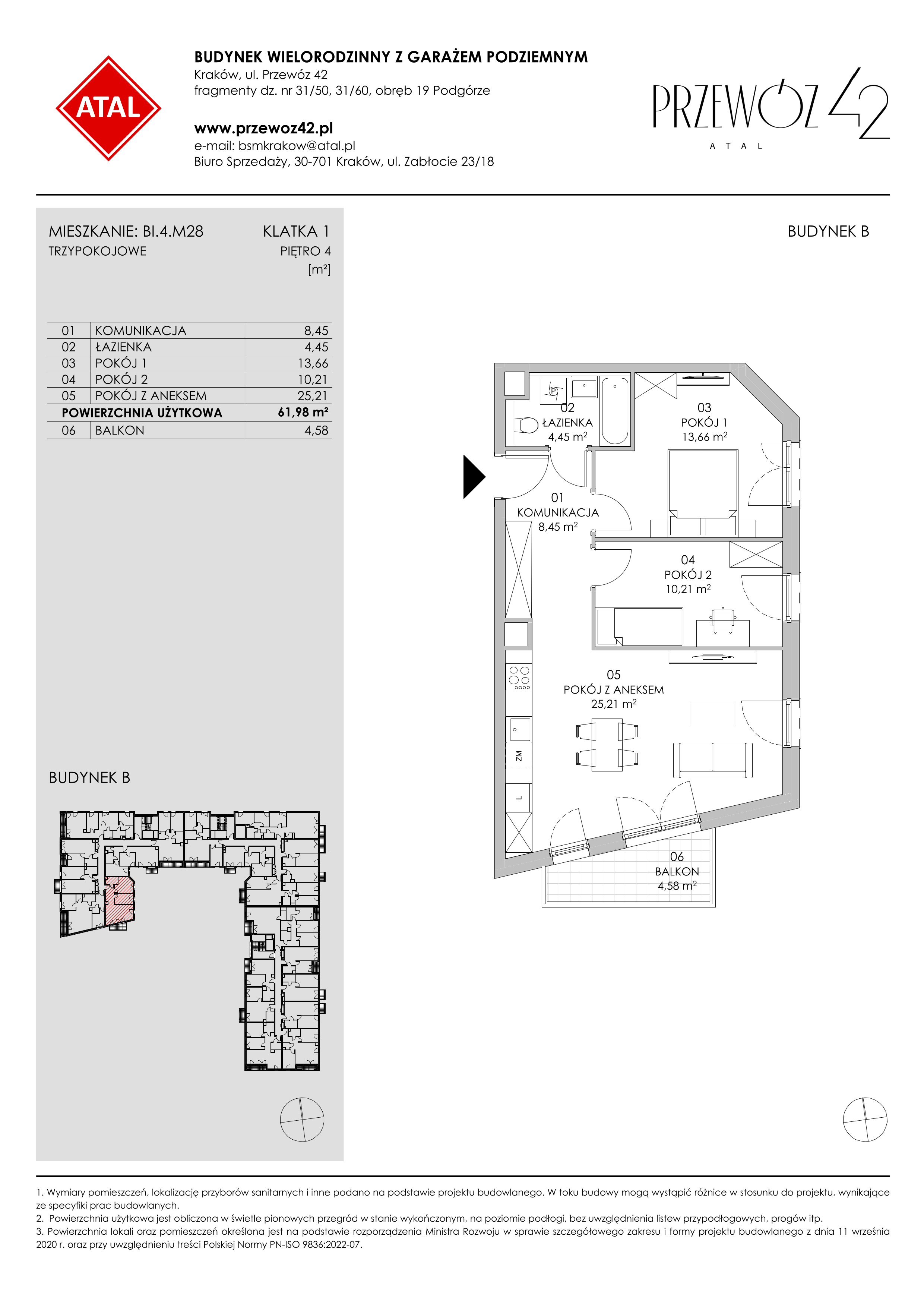 Mieszkanie 61,98 m², piętro 4, oferta nr BI.4.M28, Przewóz 42 ATAL II, Kraków, Podgórze, Płaszów, ul. Przewóz 42-idx