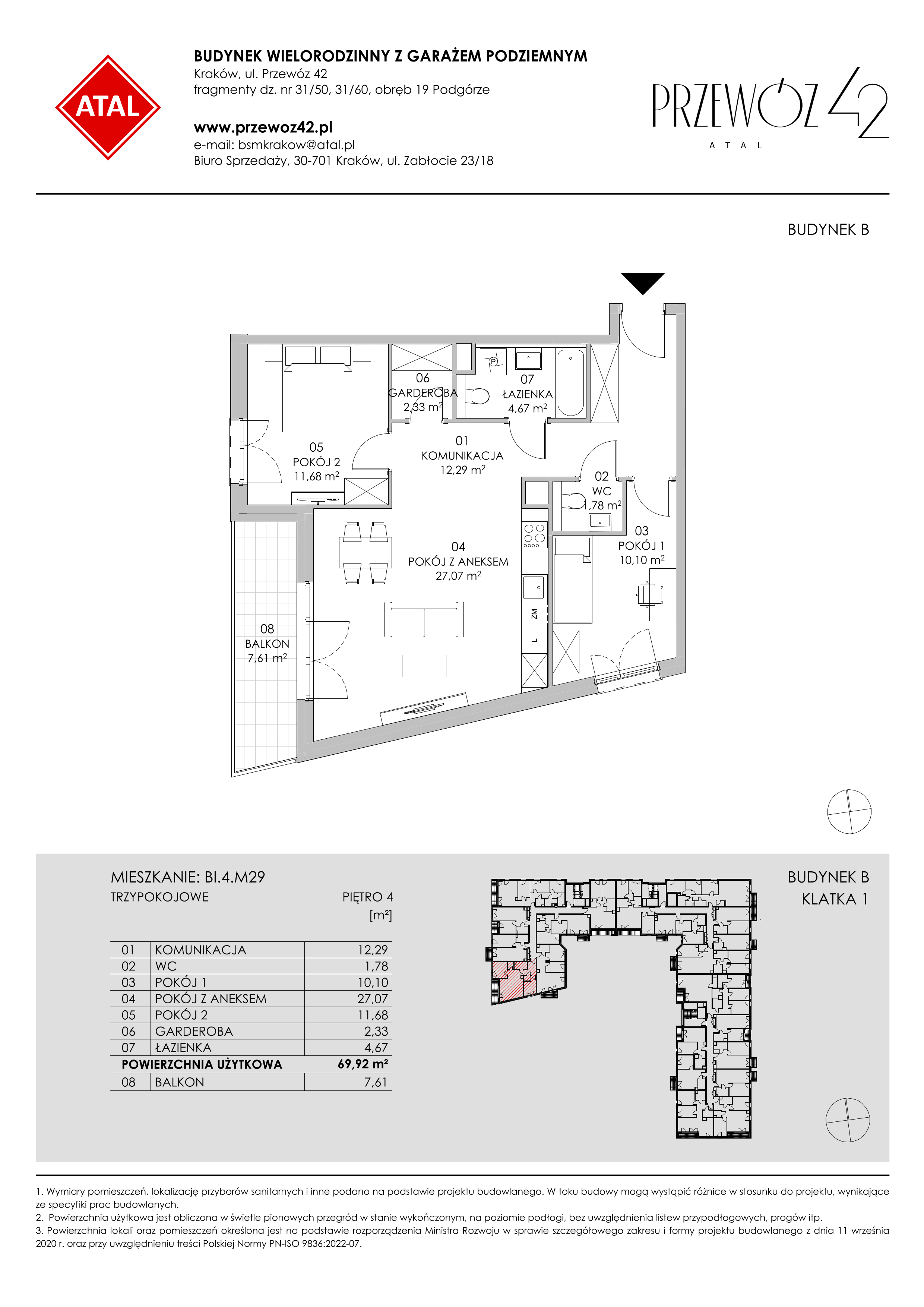 Mieszkanie 69,92 m², piętro 4, oferta nr BI.4.M29, Przewóz 42 ATAL II, Kraków, Podgórze, Płaszów, ul. Przewóz 42-idx