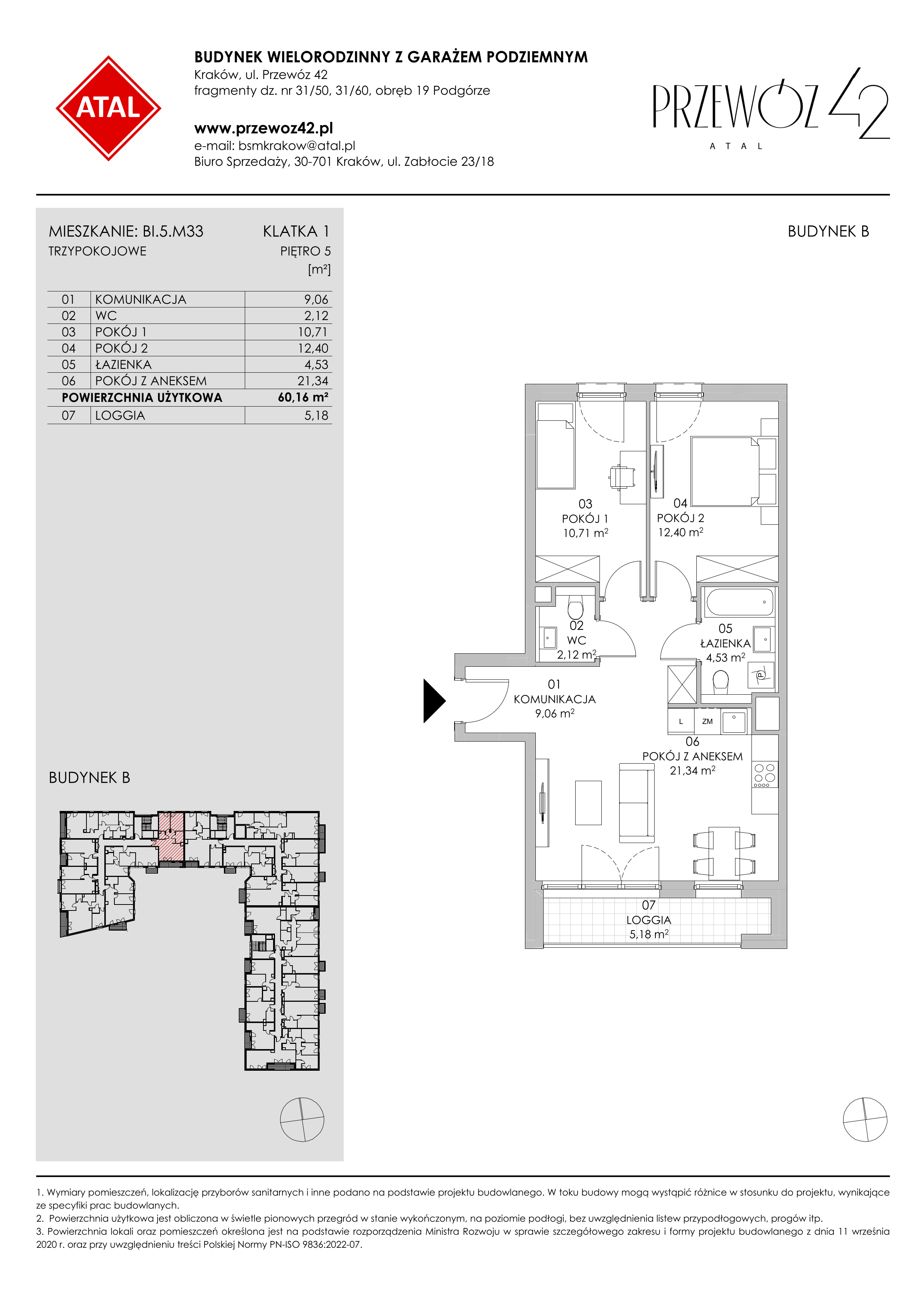 Mieszkanie 60,16 m², piętro 5, oferta nr BI.5.M33, Przewóz 42 ATAL II, Kraków, Podgórze, Płaszów, ul. Przewóz 42-idx