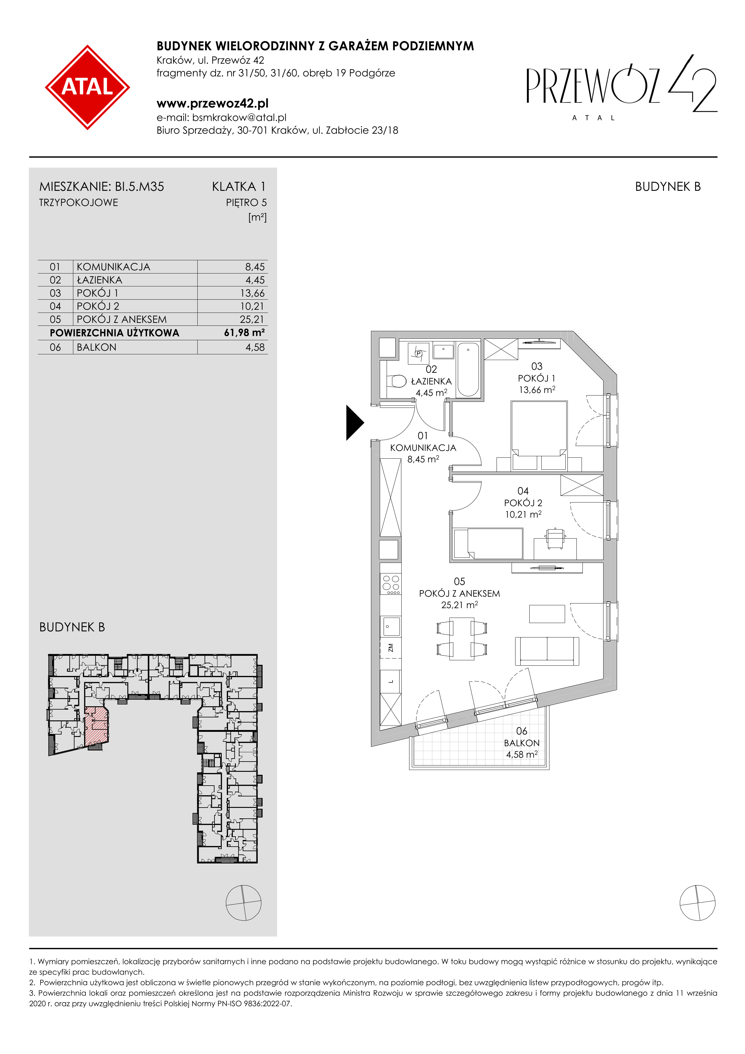 Mieszkanie 61,98 m², piętro 5, oferta nr BI.5.M35, Przewóz 42 ATAL II, Kraków, Podgórze, Płaszów, ul. Przewóz 42-idx