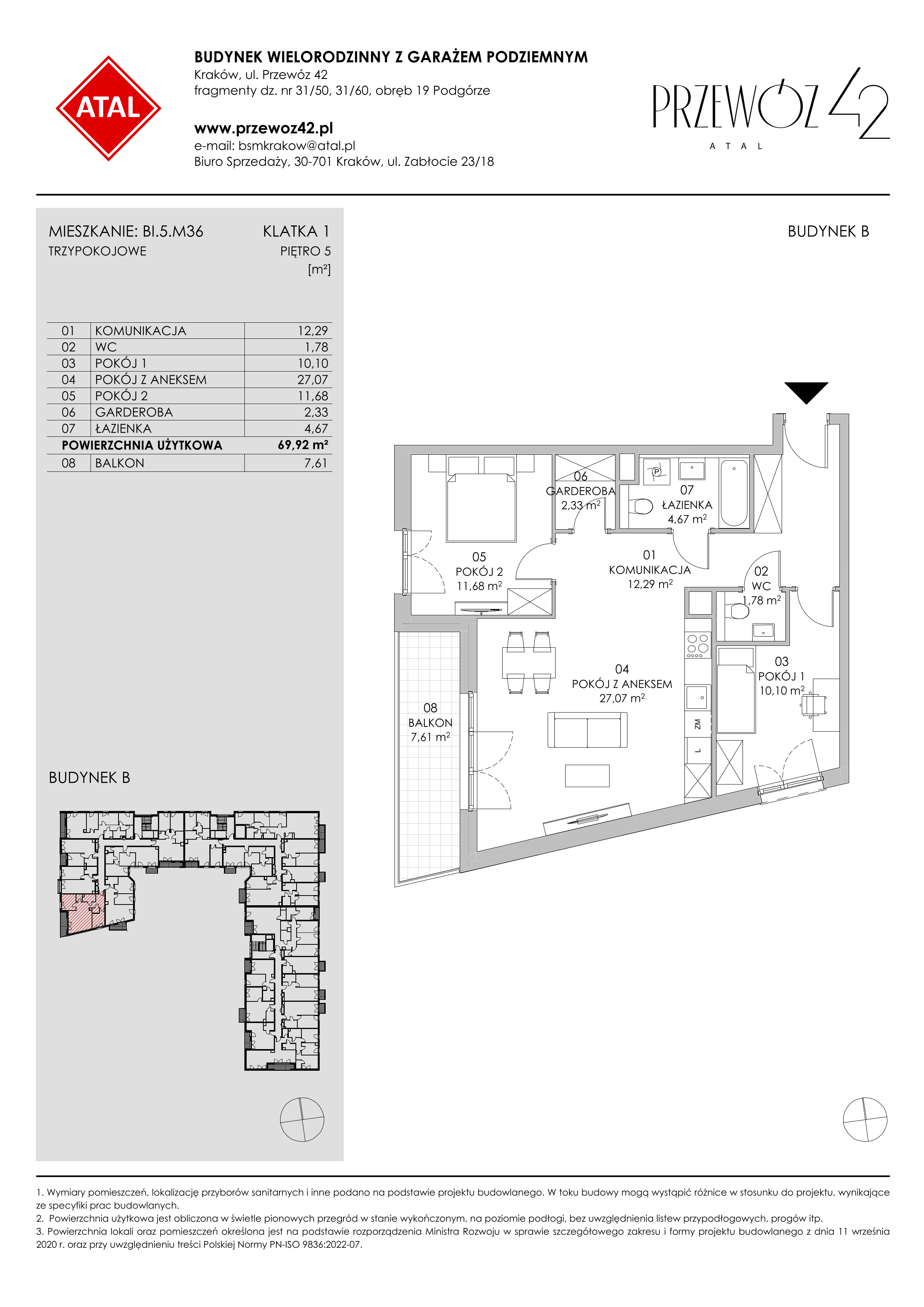 Mieszkanie 69,92 m², piętro 5, oferta nr BI.5.M36, Przewóz 42 ATAL II, Kraków, Podgórze, Płaszów, ul. Przewóz 42-idx