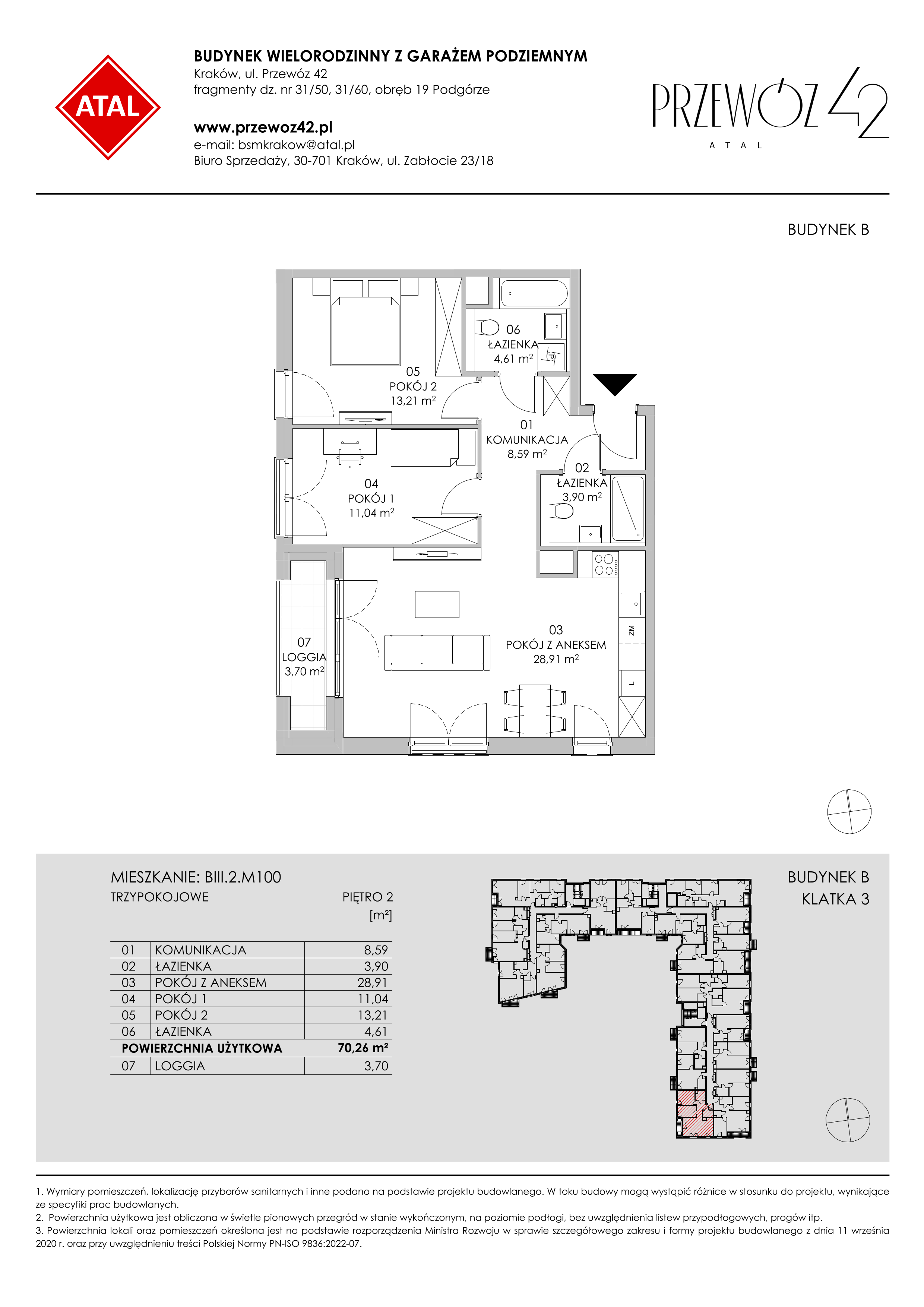 Mieszkanie 70,26 m², piętro 2, oferta nr BIII.2.M100, Przewóz 42 ATAL II, Kraków, Podgórze, Płaszów, ul. Przewóz 42-idx