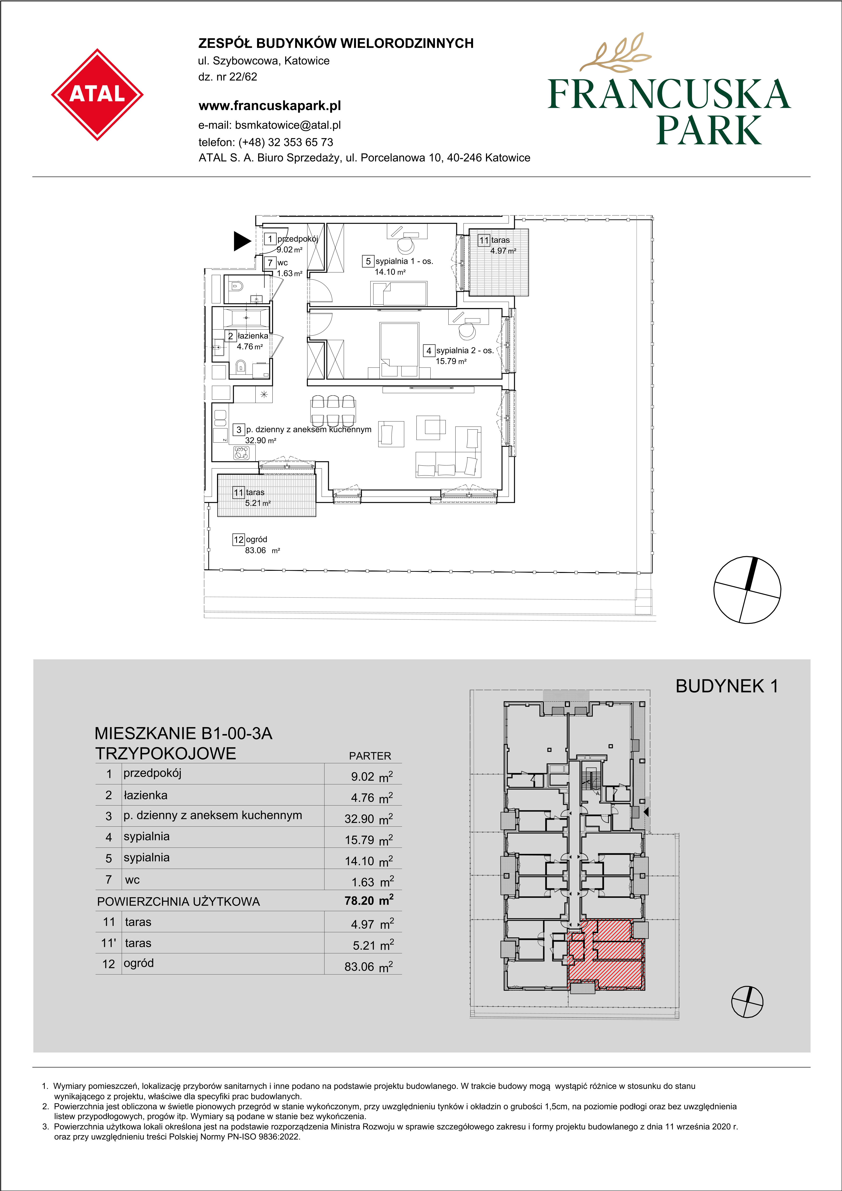 Mieszkanie 78,20 m², parter, oferta nr B1-00-3A, Francuska Park, Katowice, Osiedle Paderewskiego-Muchowiec, Muchowiec, ul. Szybowcowa-idx