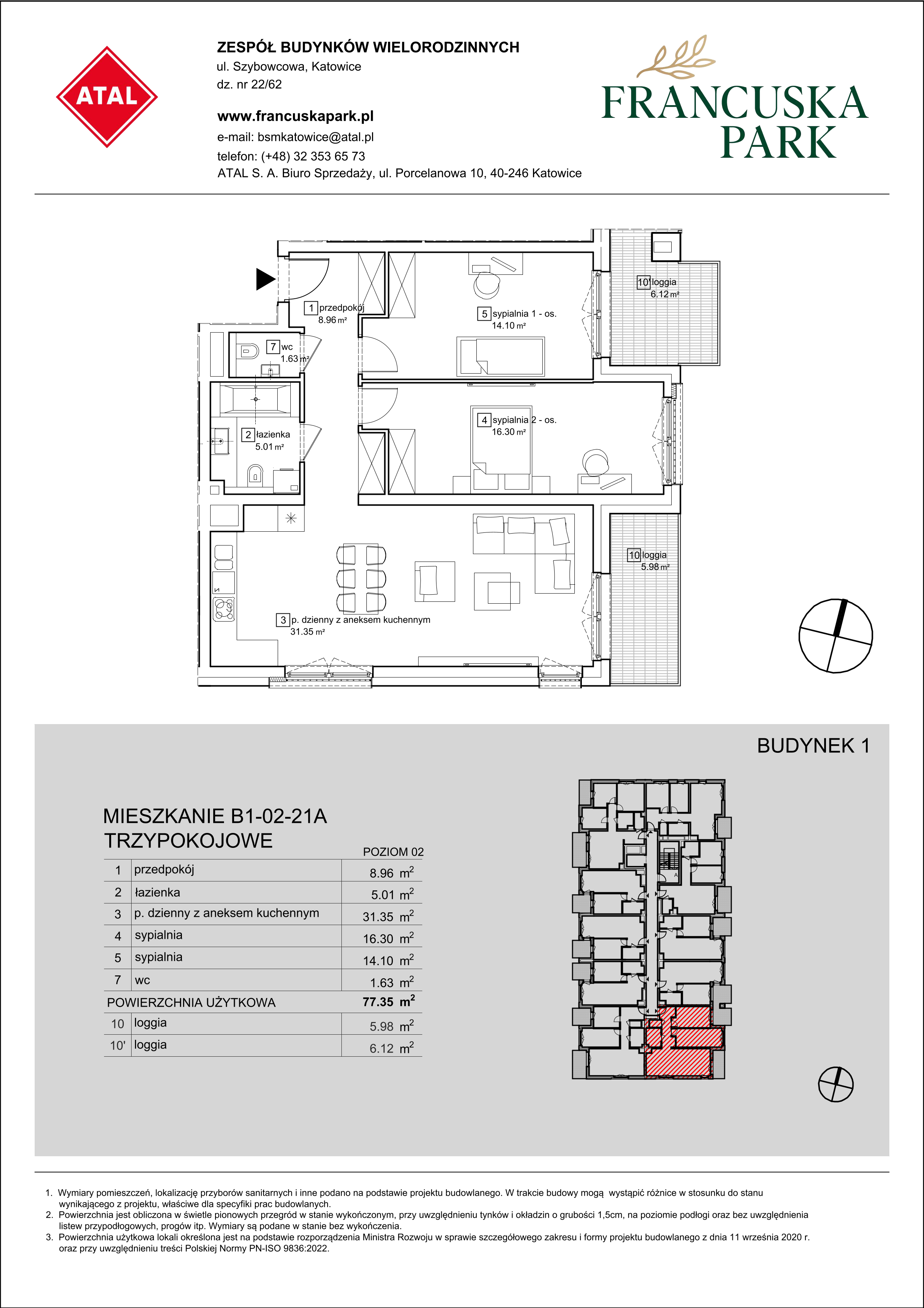 Mieszkanie 77,35 m², piętro 2, oferta nr B1-02-21A, Francuska Park, Katowice, Osiedle Paderewskiego-Muchowiec, Muchowiec, ul. Szybowcowa-idx