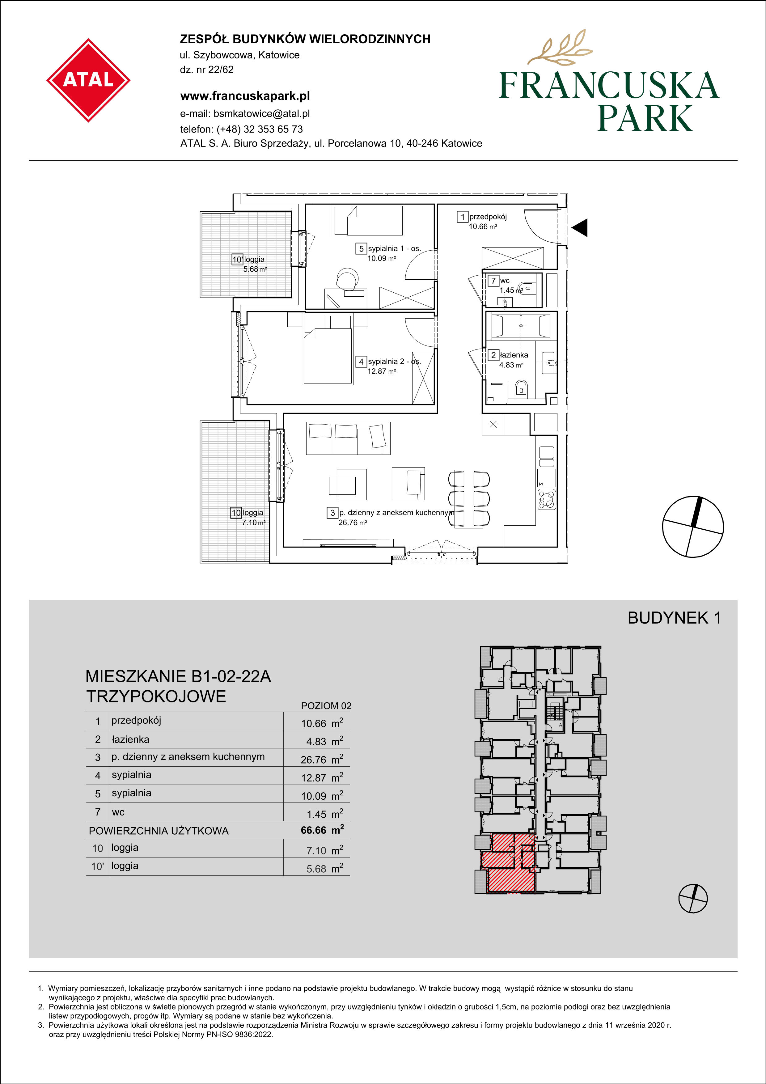 Mieszkanie 66,66 m², piętro 2, oferta nr B1-02-22A, Francuska Park, Katowice, Osiedle Paderewskiego-Muchowiec, Muchowiec, ul. Szybowcowa-idx