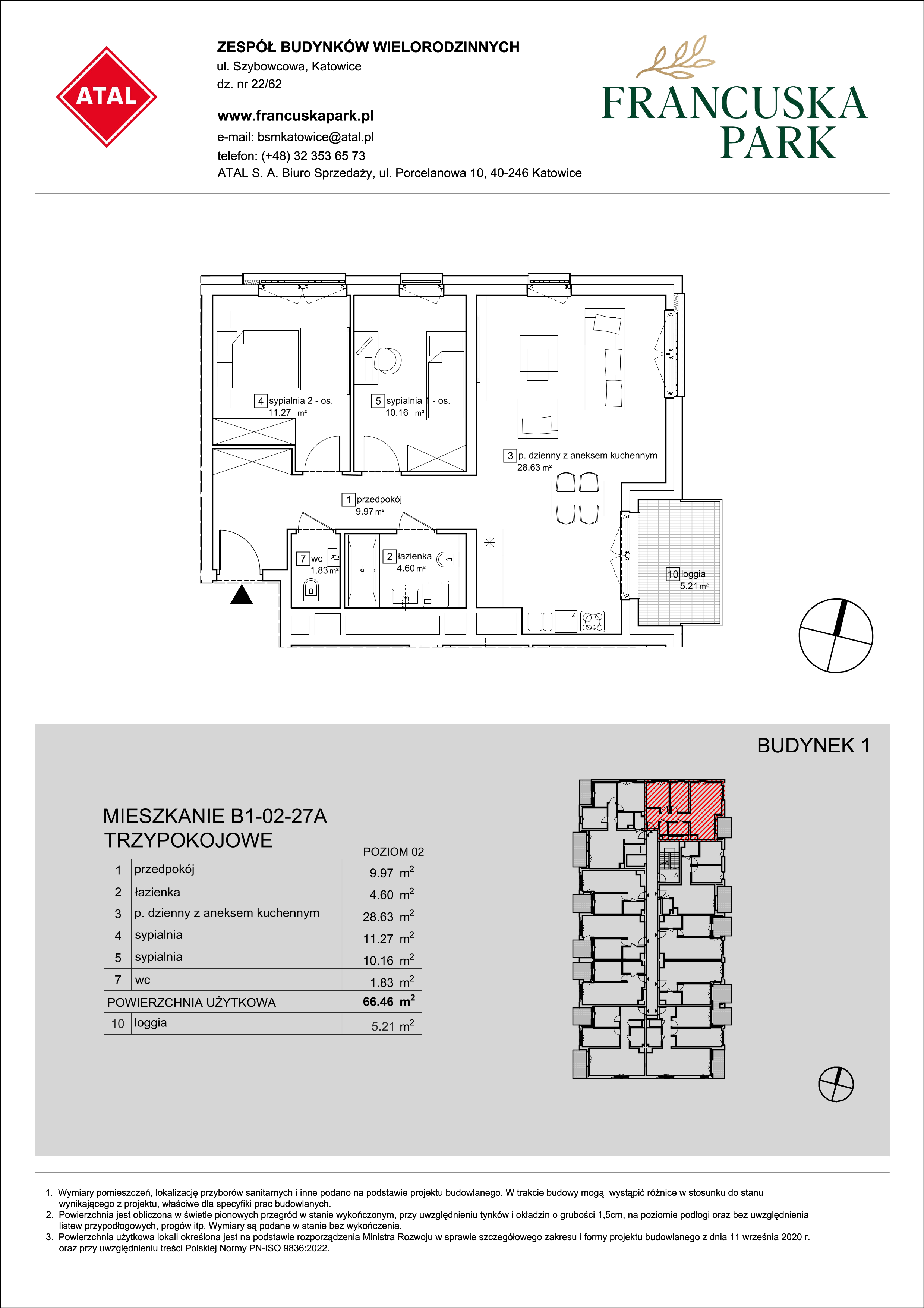 Mieszkanie 66,46 m², piętro 2, oferta nr B1-02-27A, Francuska Park, Katowice, Osiedle Paderewskiego-Muchowiec, Muchowiec, ul. Szybowcowa-idx