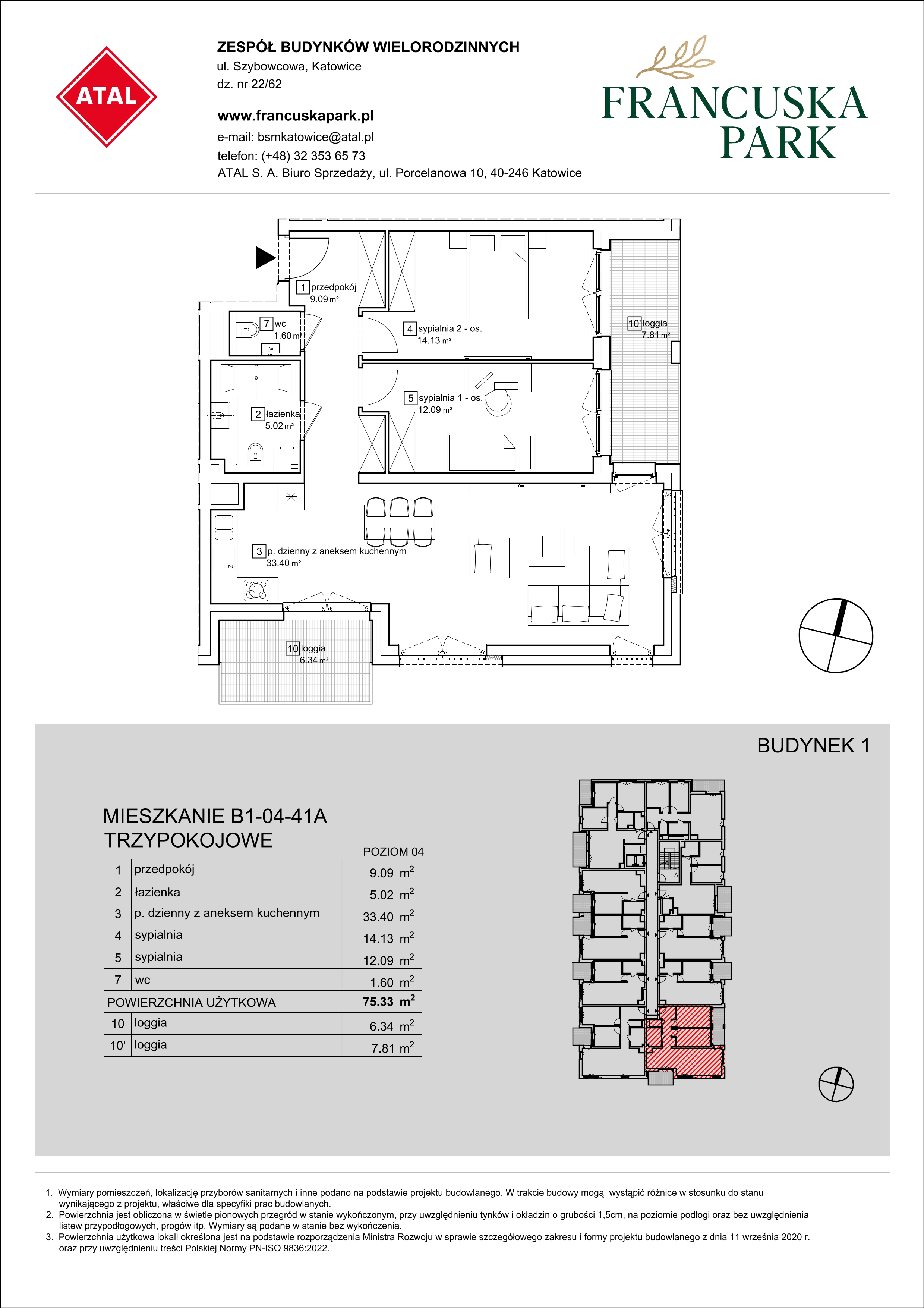 Mieszkanie 75,33 m², piętro 4, oferta nr B1-04-41A, Francuska Park, Katowice, Osiedle Paderewskiego-Muchowiec, Muchowiec, ul. Szybowcowa-idx