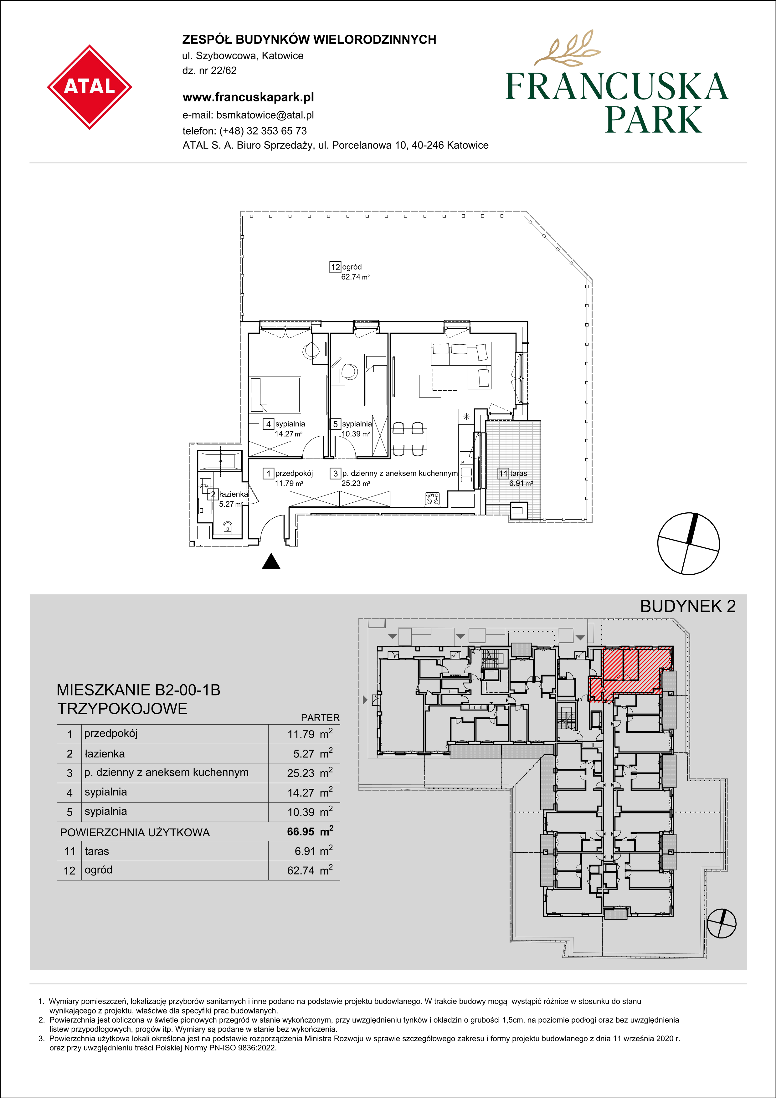 Mieszkanie 66,95 m², parter, oferta nr B2-00-1B, Francuska Park, Katowice, Osiedle Paderewskiego-Muchowiec, Muchowiec, ul. Szybowcowa-idx