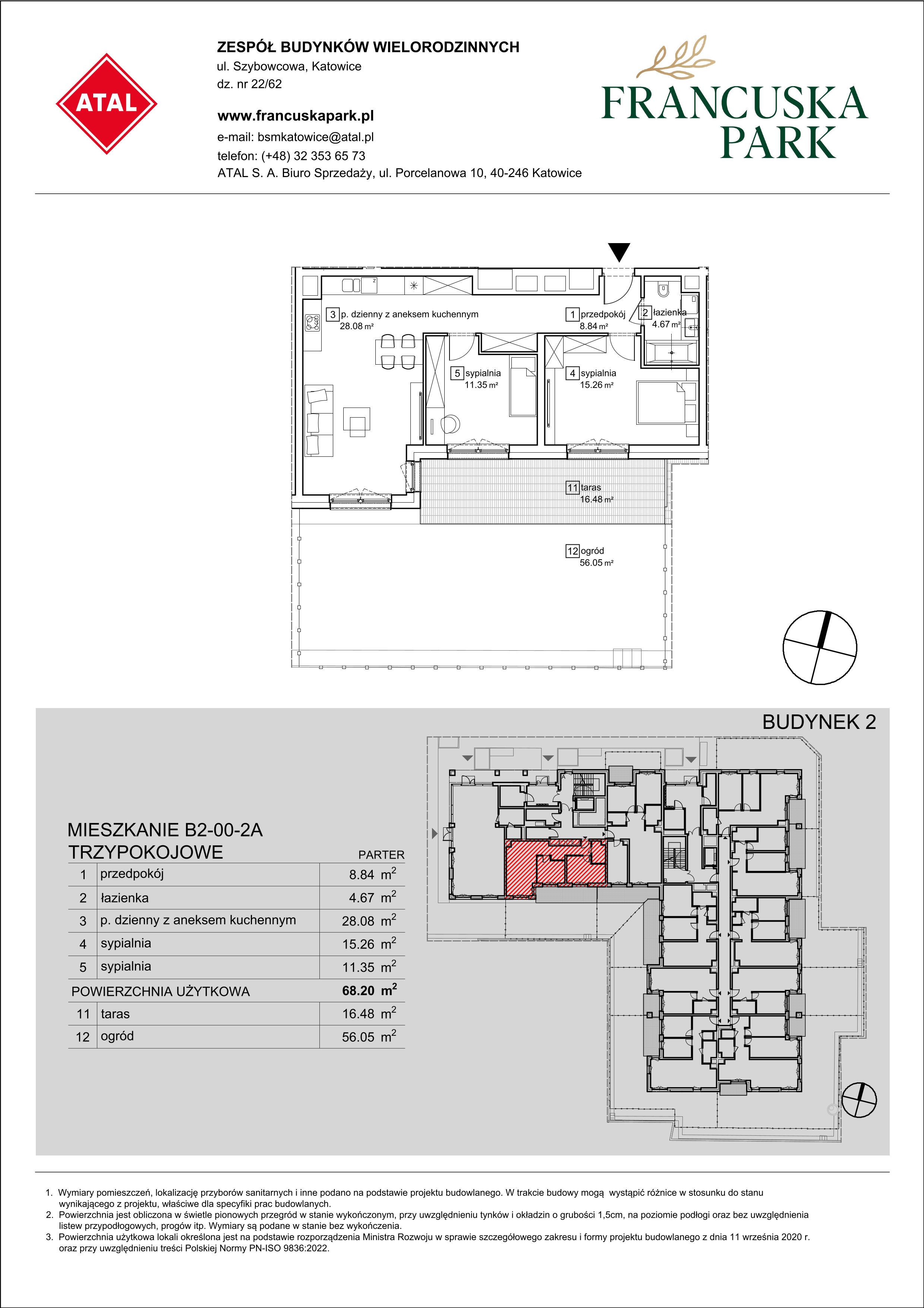 Mieszkanie 68,20 m², parter, oferta nr B2-00-2A, Francuska Park, Katowice, Osiedle Paderewskiego-Muchowiec, Muchowiec, ul. Szybowcowa-idx