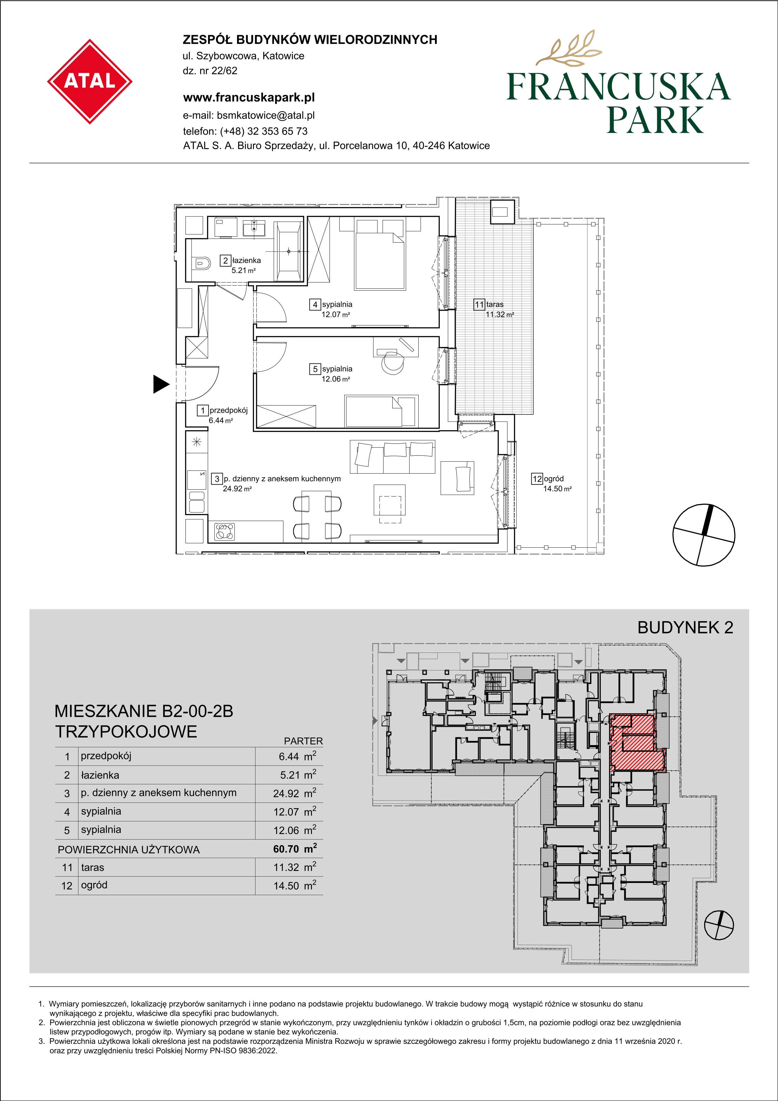 Mieszkanie 60,70 m², parter, oferta nr B2-00-2B, Francuska Park, Katowice, Osiedle Paderewskiego-Muchowiec, Muchowiec, ul. Szybowcowa-idx