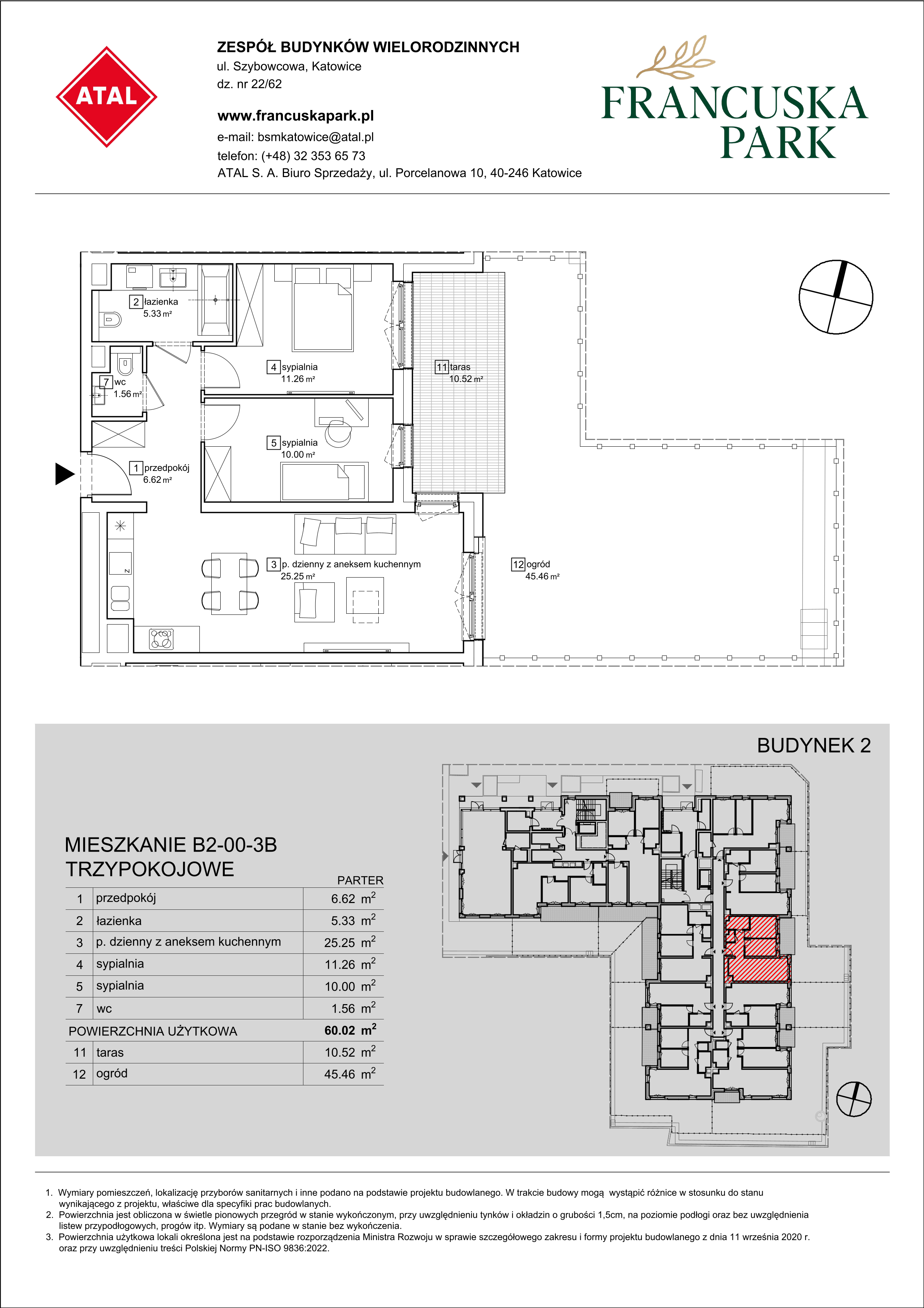 Mieszkanie 60,20 m², parter, oferta nr B2-00-3B, Francuska Park, Katowice, Osiedle Paderewskiego-Muchowiec, Muchowiec, ul. Szybowcowa-idx