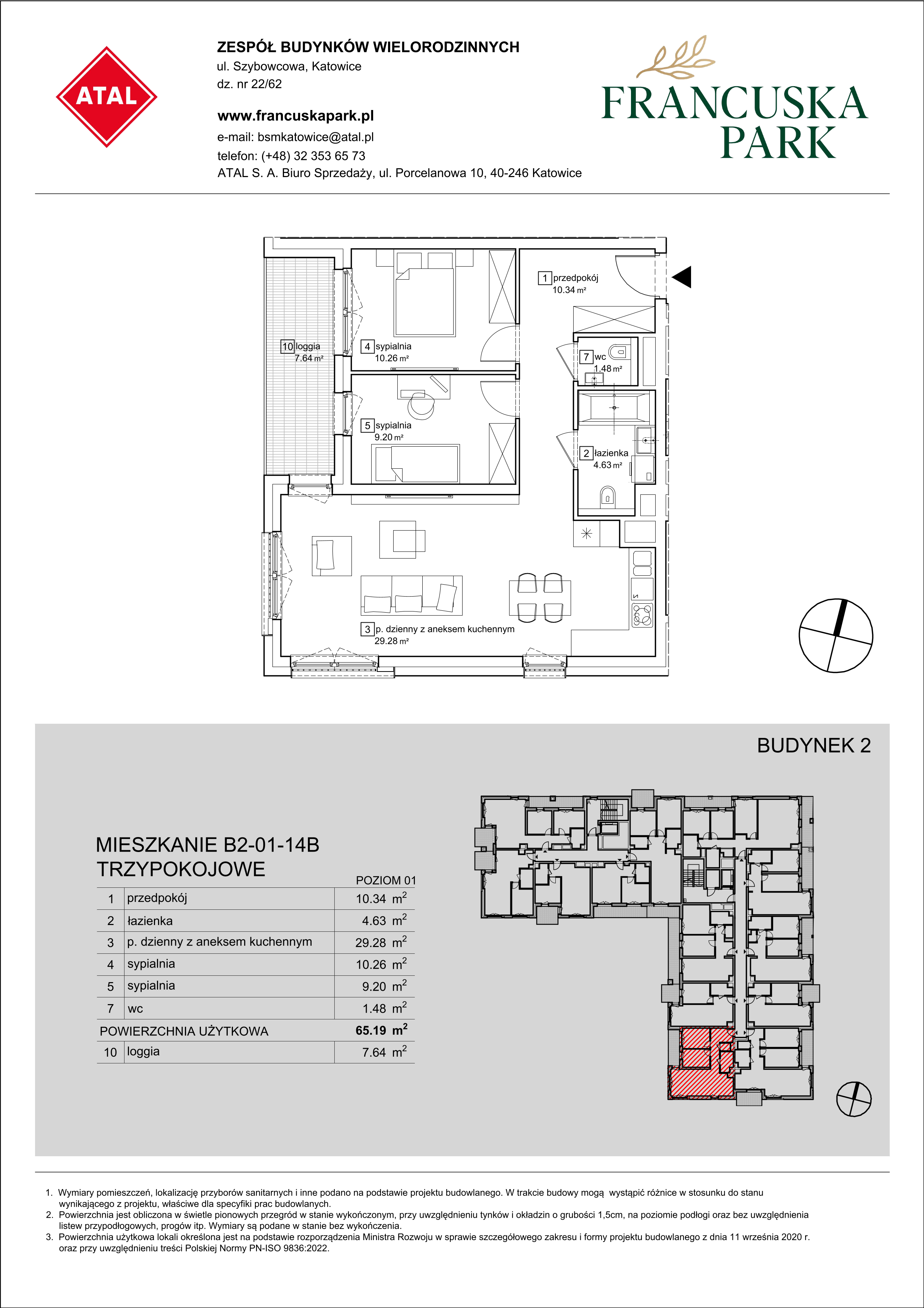 Mieszkanie 65,19 m², piętro 1, oferta nr B2-01-14B, Francuska Park, Katowice, Osiedle Paderewskiego-Muchowiec, Muchowiec, ul. Szybowcowa-idx