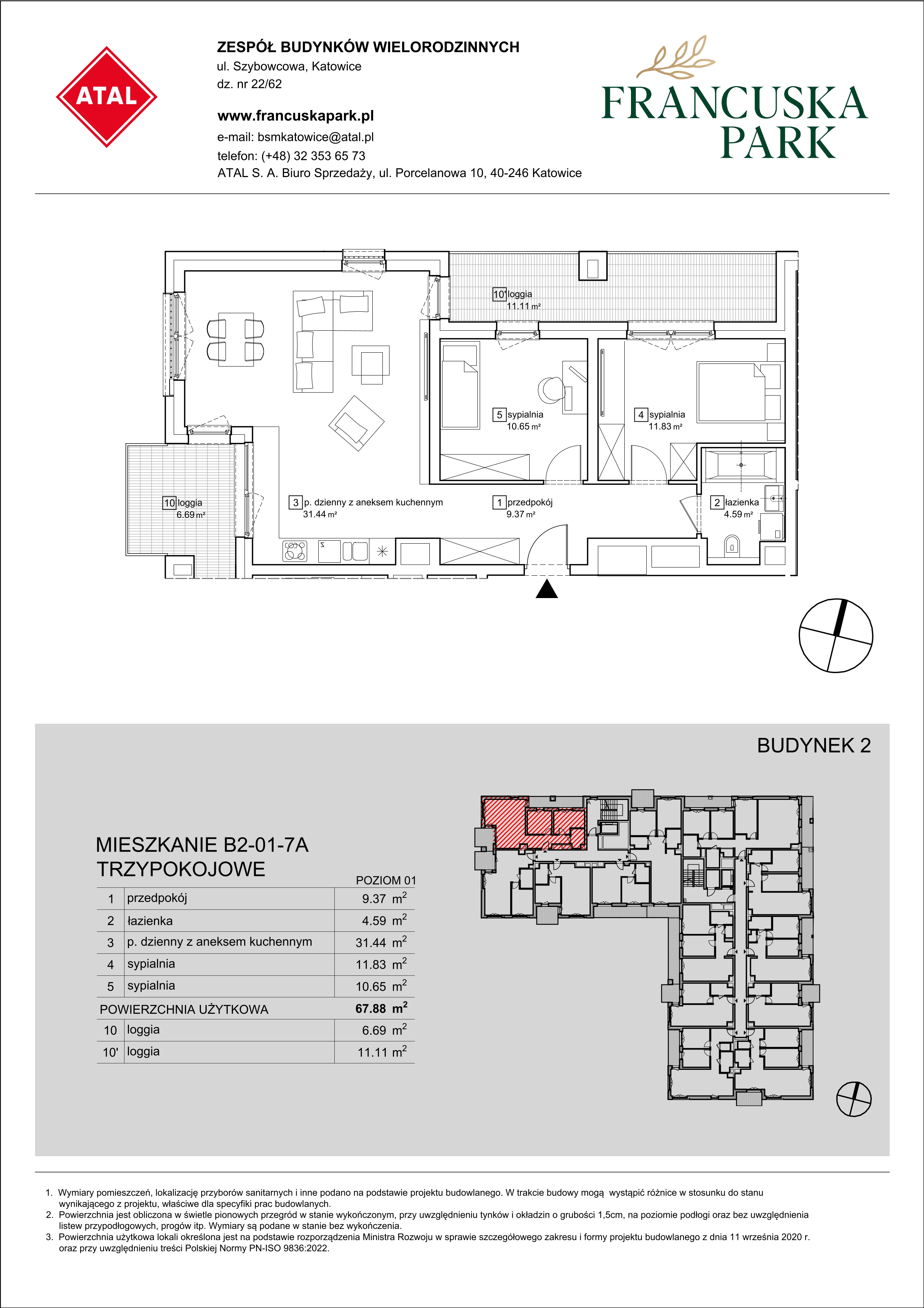 Mieszkanie 67,88 m², piętro 1, oferta nr B2-01-7A, Francuska Park, Katowice, Osiedle Paderewskiego-Muchowiec, Muchowiec, ul. Szybowcowa-idx