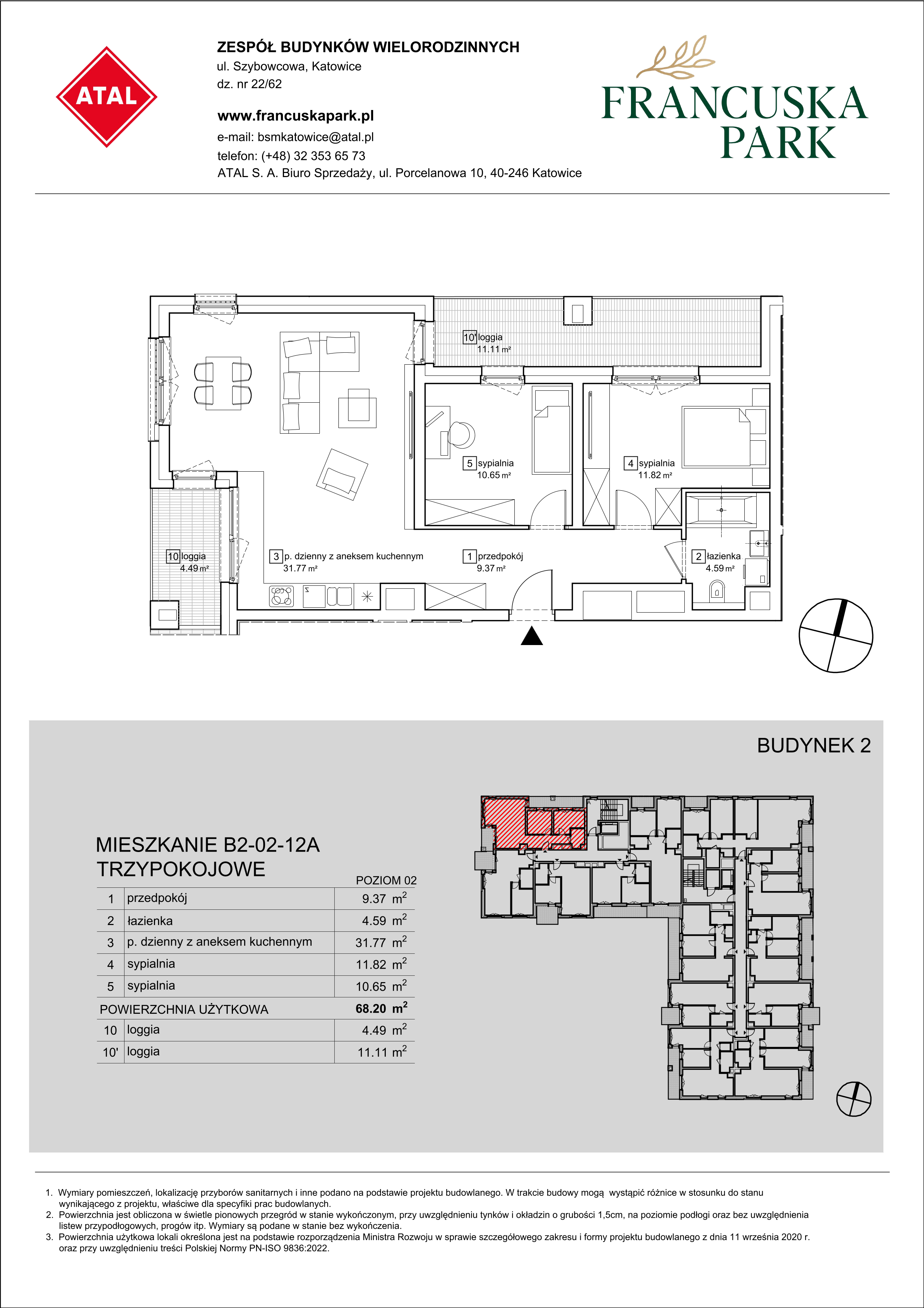 Mieszkanie 68,20 m², piętro 2, oferta nr B2-02-12A, Francuska Park, Katowice, Osiedle Paderewskiego-Muchowiec, Muchowiec, ul. Szybowcowa-idx