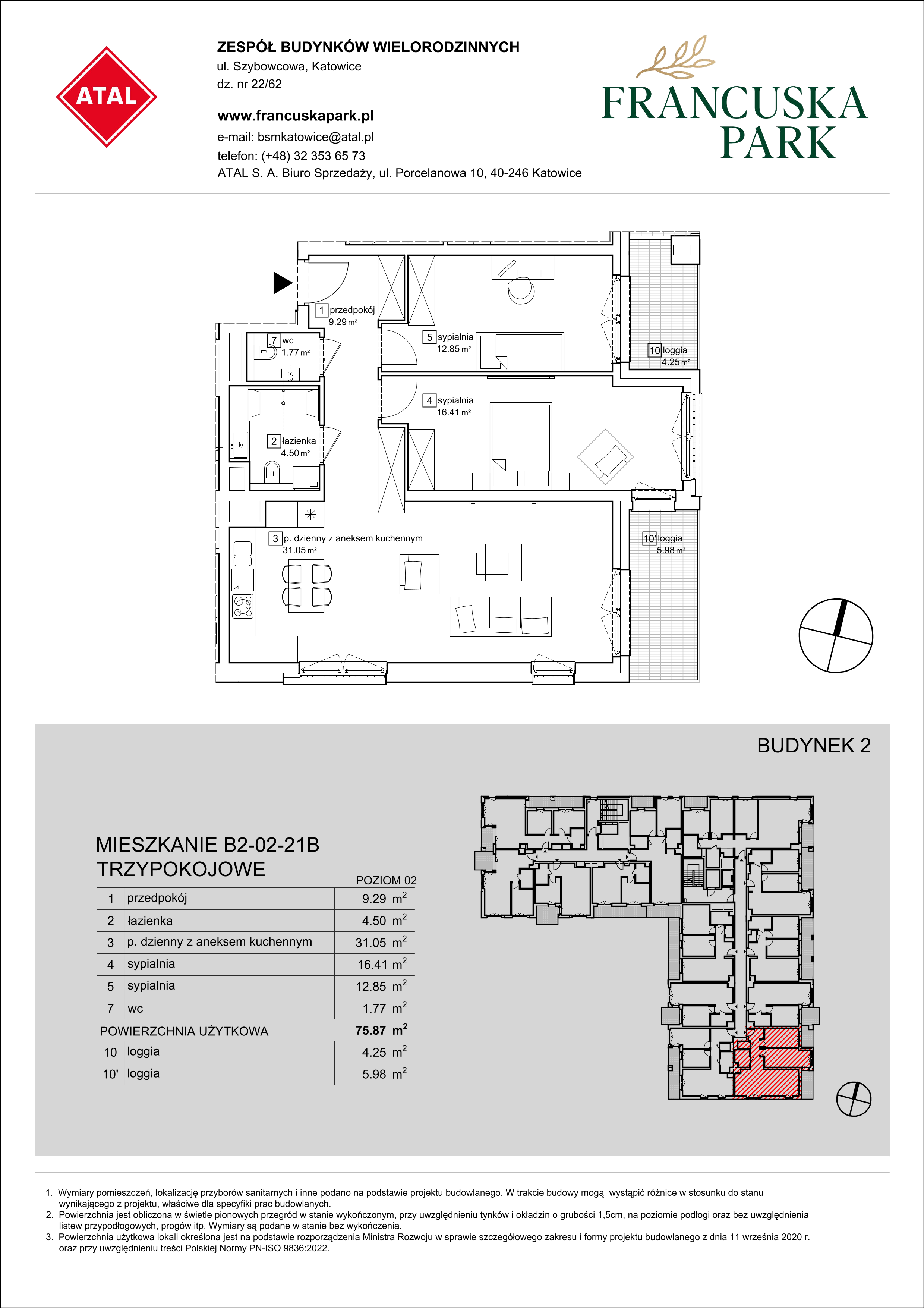 Mieszkanie 75,87 m², piętro 2, oferta nr B2-02-21B, Francuska Park, Katowice, Osiedle Paderewskiego-Muchowiec, Muchowiec, ul. Szybowcowa-idx