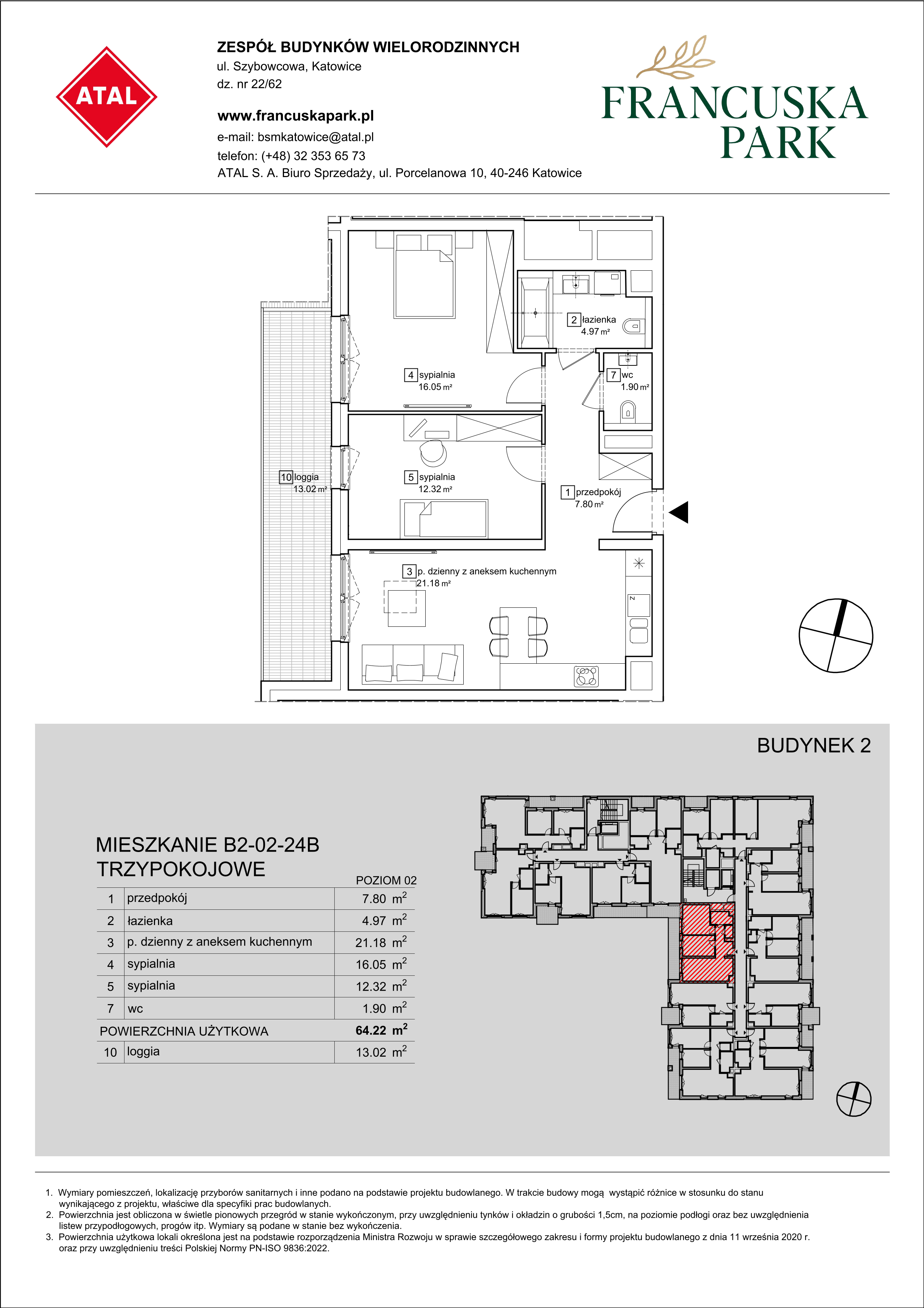 Mieszkanie 64,22 m², piętro 2, oferta nr B2-02-24B, Francuska Park, Katowice, Osiedle Paderewskiego-Muchowiec, Muchowiec, ul. Szybowcowa-idx