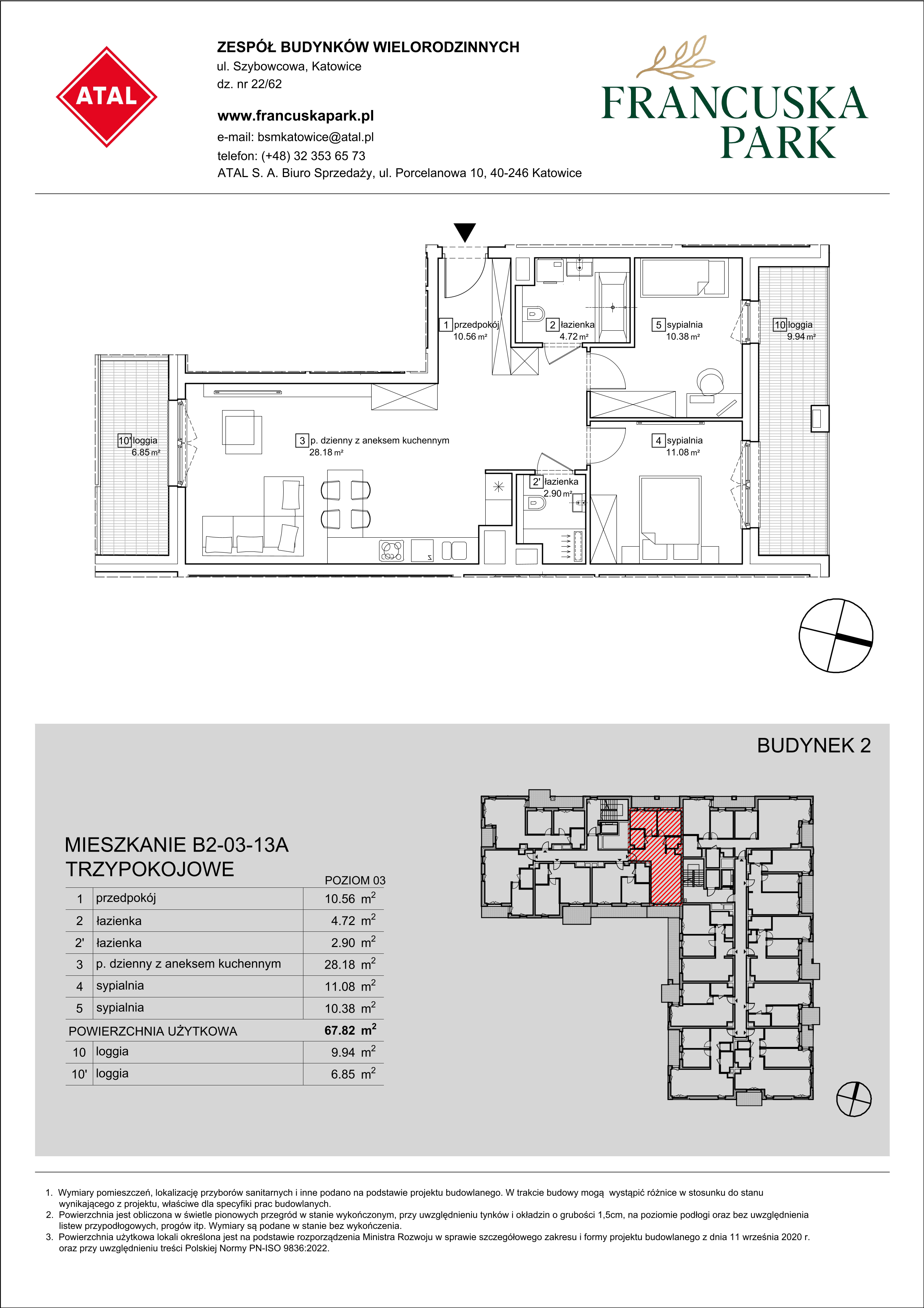 Mieszkanie 67,82 m², piętro 3, oferta nr B2-03-13A, Francuska Park, Katowice, Osiedle Paderewskiego-Muchowiec, Muchowiec, ul. Szybowcowa-idx