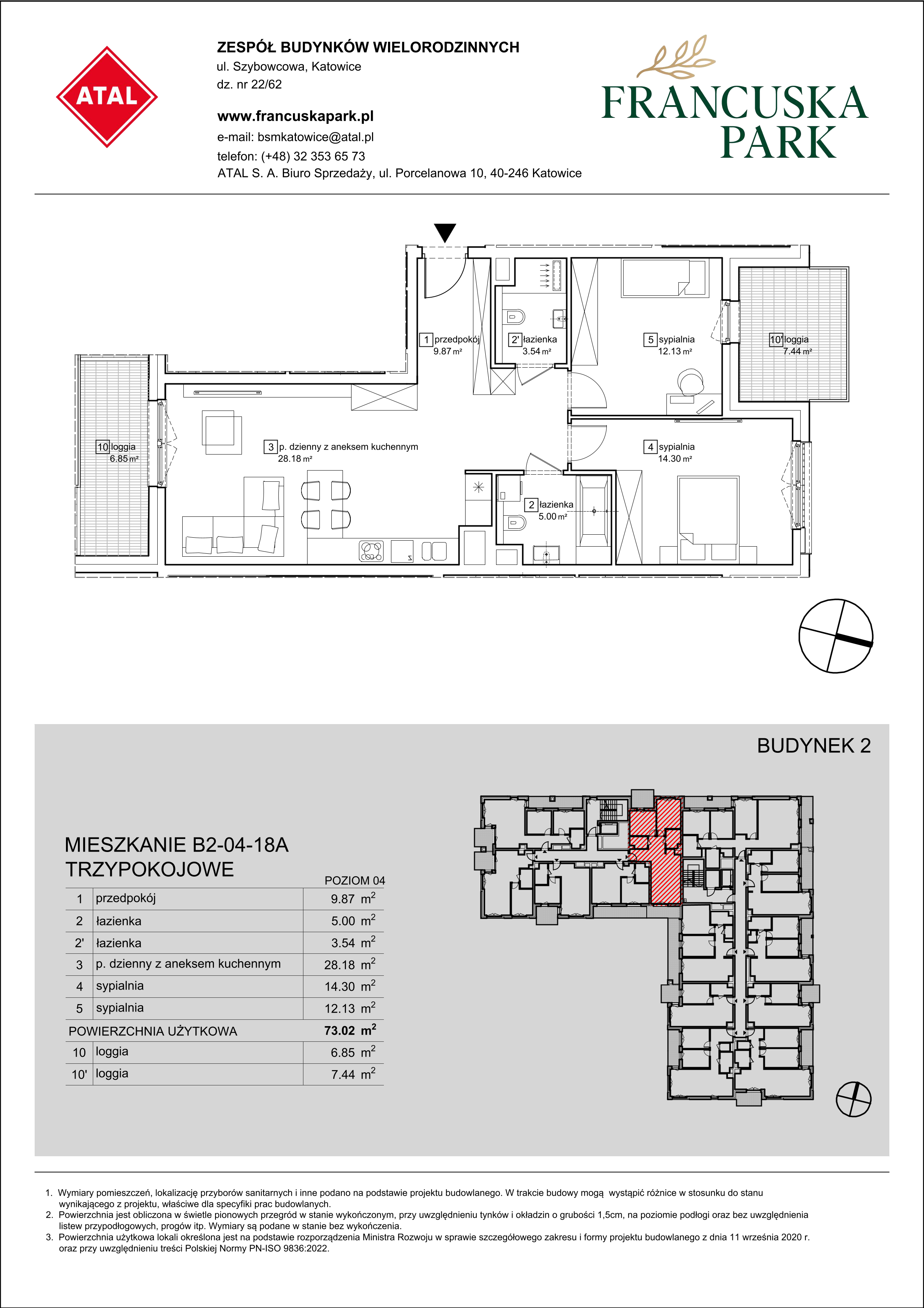 Mieszkanie 73,07 m², piętro 4, oferta nr B2-04-18A, Francuska Park, Katowice, Osiedle Paderewskiego-Muchowiec, Muchowiec, ul. Szybowcowa-idx