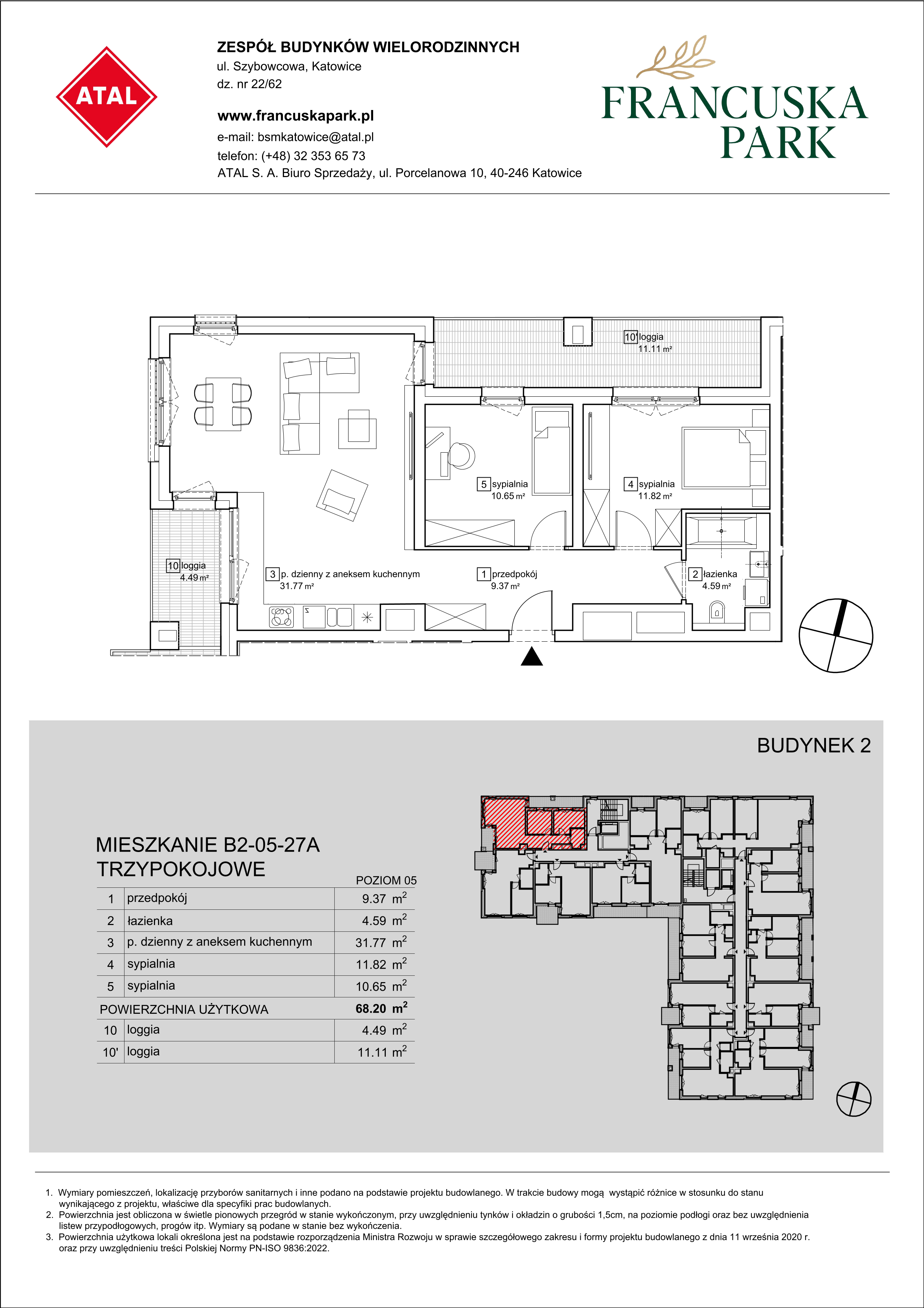 Mieszkanie 68,20 m², piętro 5, oferta nr B2-05-27A, Francuska Park, Katowice, Osiedle Paderewskiego-Muchowiec, Muchowiec, ul. Szybowcowa-idx