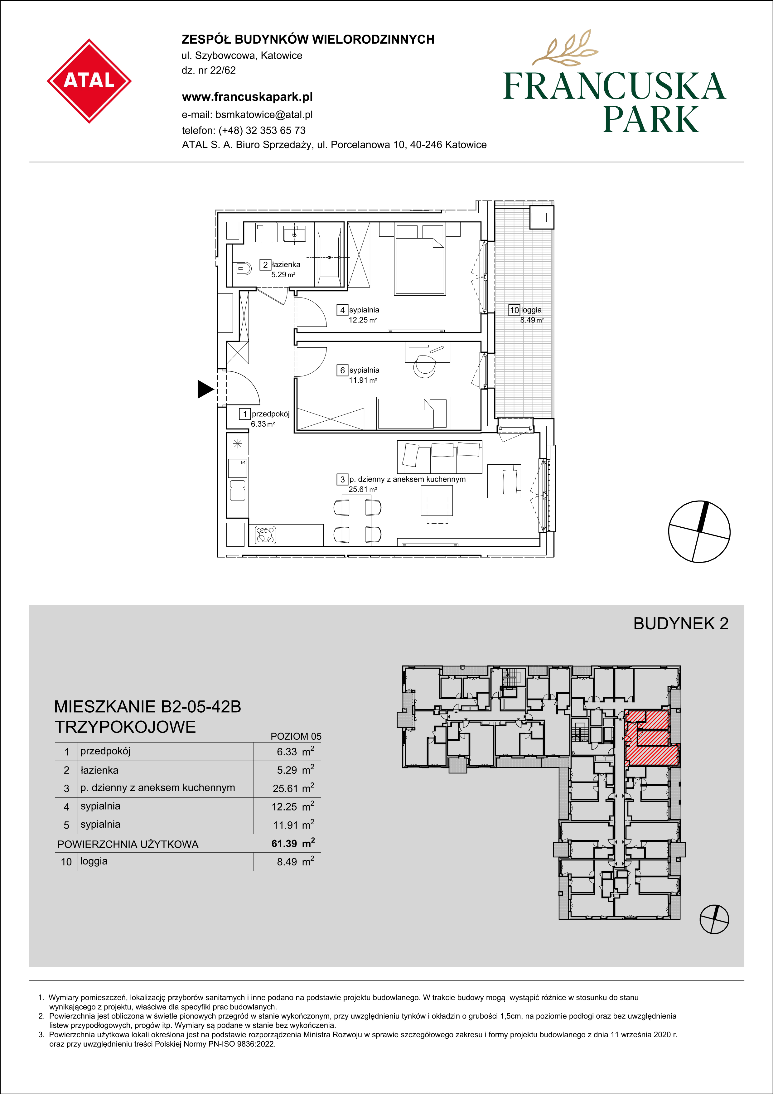 Mieszkanie 61,39 m², piętro 5, oferta nr B2-05-42B, Francuska Park, Katowice, Osiedle Paderewskiego-Muchowiec, Muchowiec, ul. Szybowcowa-idx