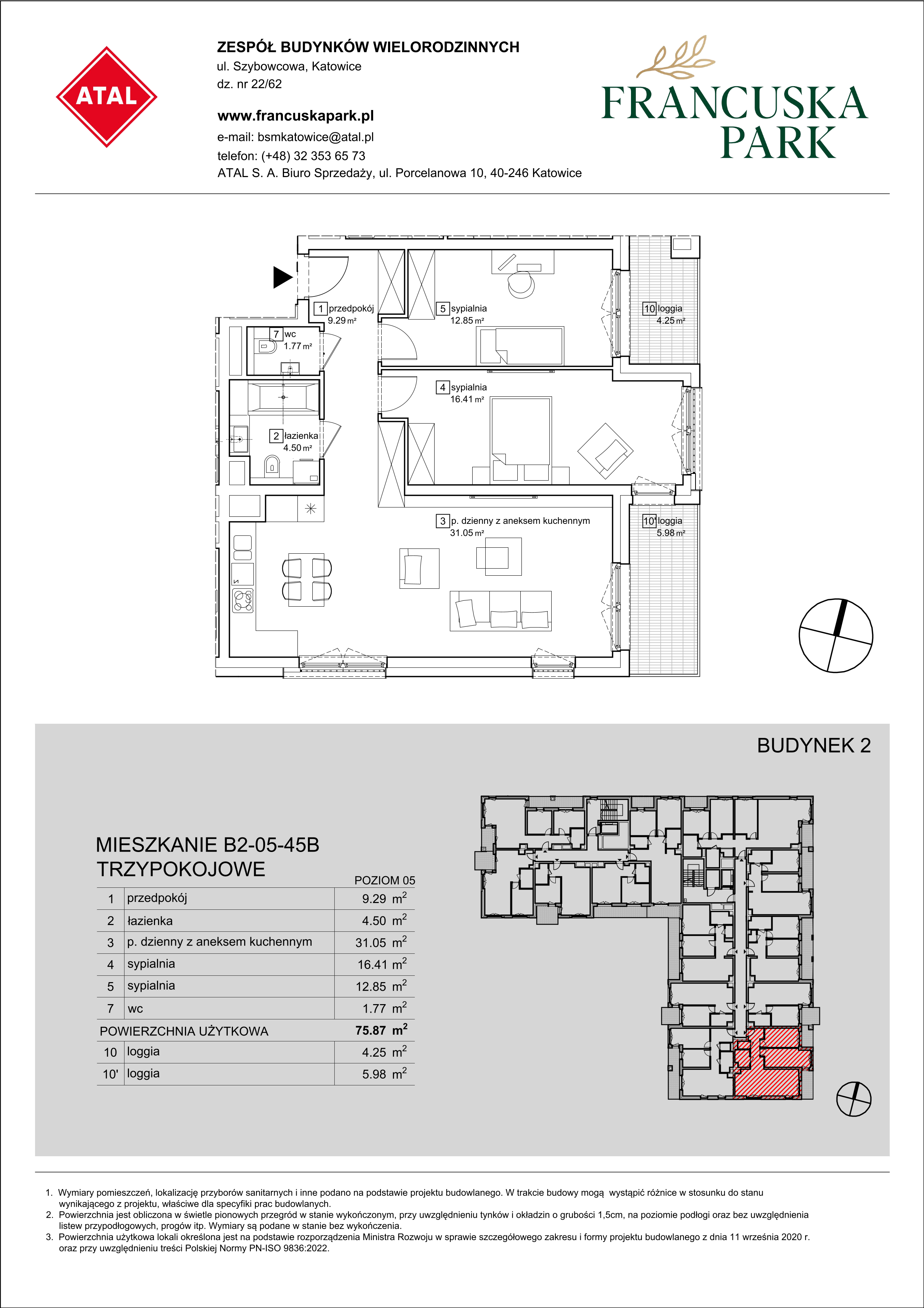 Mieszkanie 75,87 m², piętro 5, oferta nr B2-05-45B, Francuska Park, Katowice, Osiedle Paderewskiego-Muchowiec, Muchowiec, ul. Szybowcowa-idx