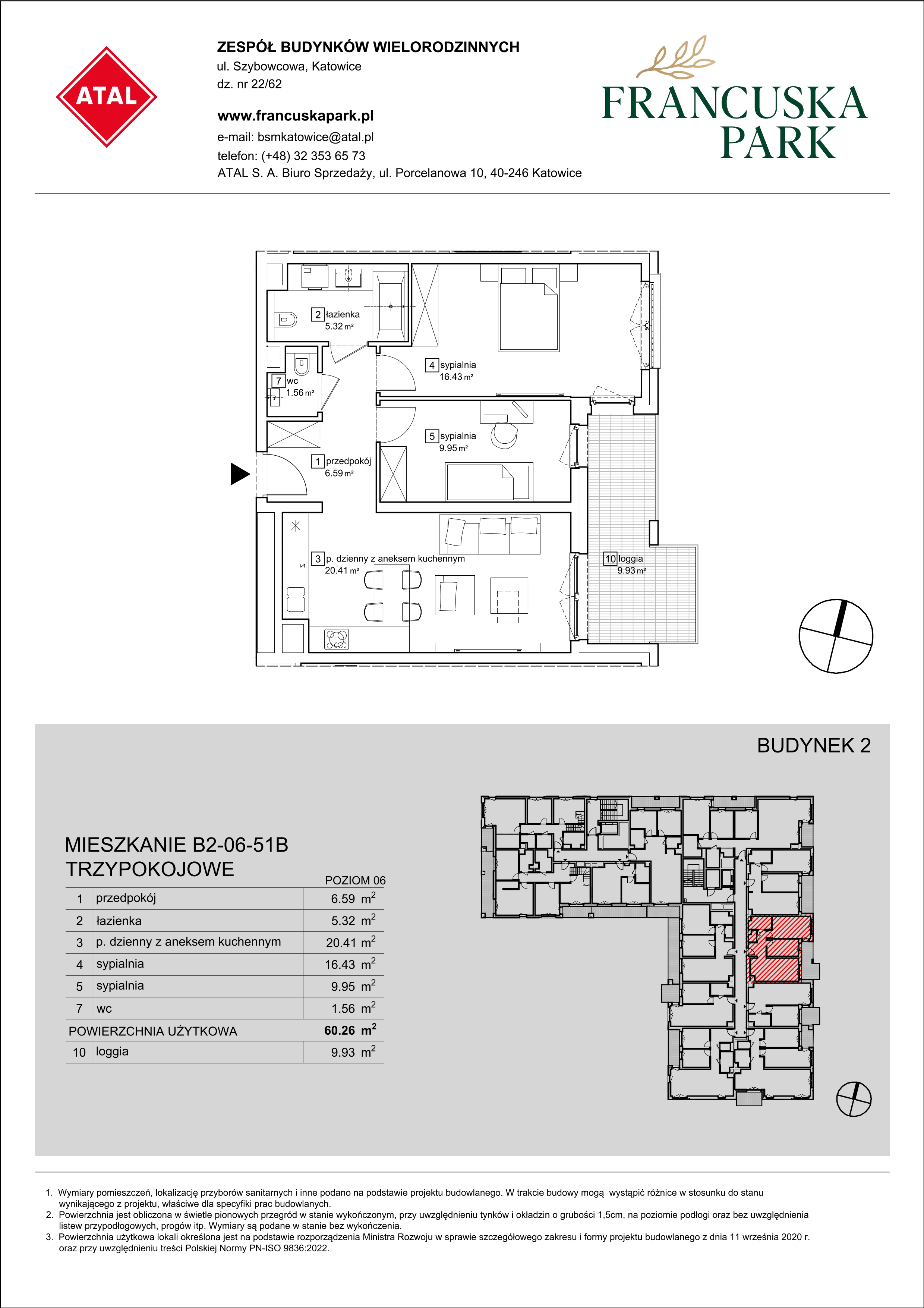 Mieszkanie 60,26 m², piętro 6, oferta nr B2-06-51B, Francuska Park, Katowice, Osiedle Paderewskiego-Muchowiec, Muchowiec, ul. Szybowcowa-idx