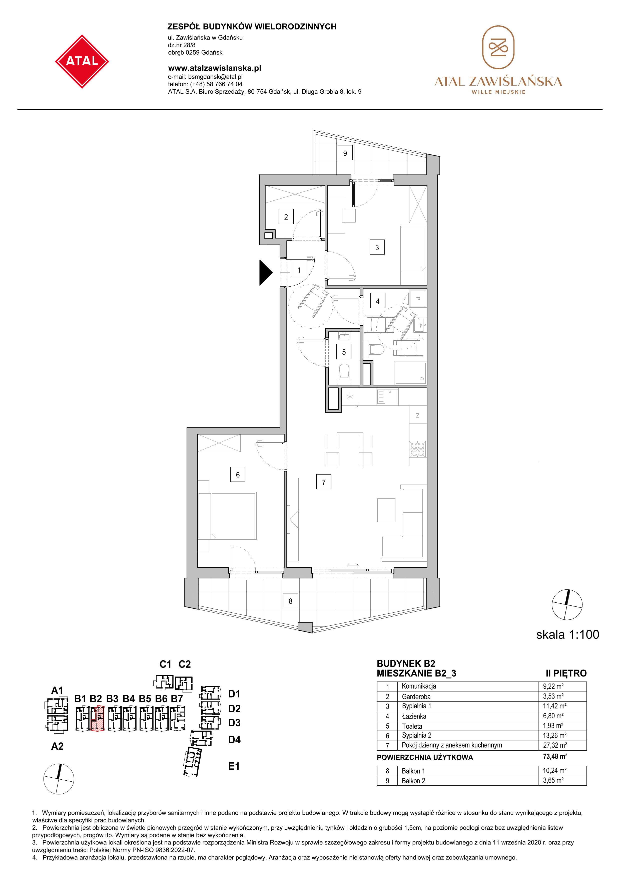 Mieszkanie 73,48 m², piętro 2, oferta nr B2_3, ATAL Zawiślańska Wille Miejskie, Gdańsk, Stogi, ul. Zawiślańska-idx