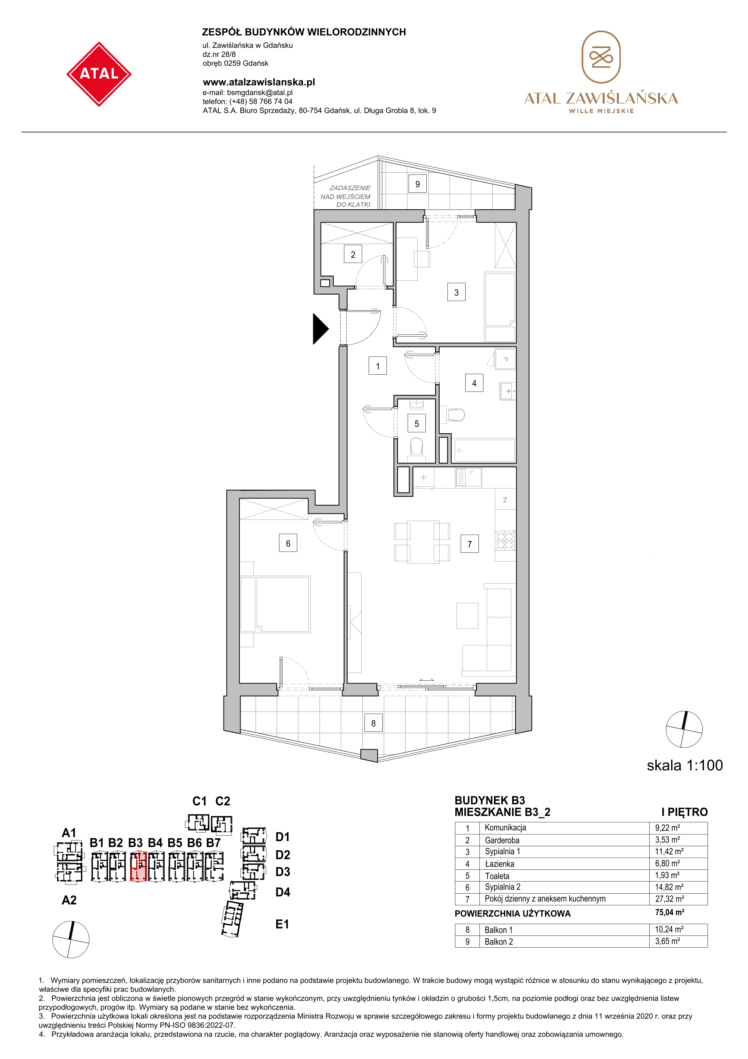 Mieszkanie 75,04 m², piętro 1, oferta nr B3_2, ATAL Zawiślańska Wille Miejskie, Gdańsk, Stogi, ul. Zawiślańska-idx