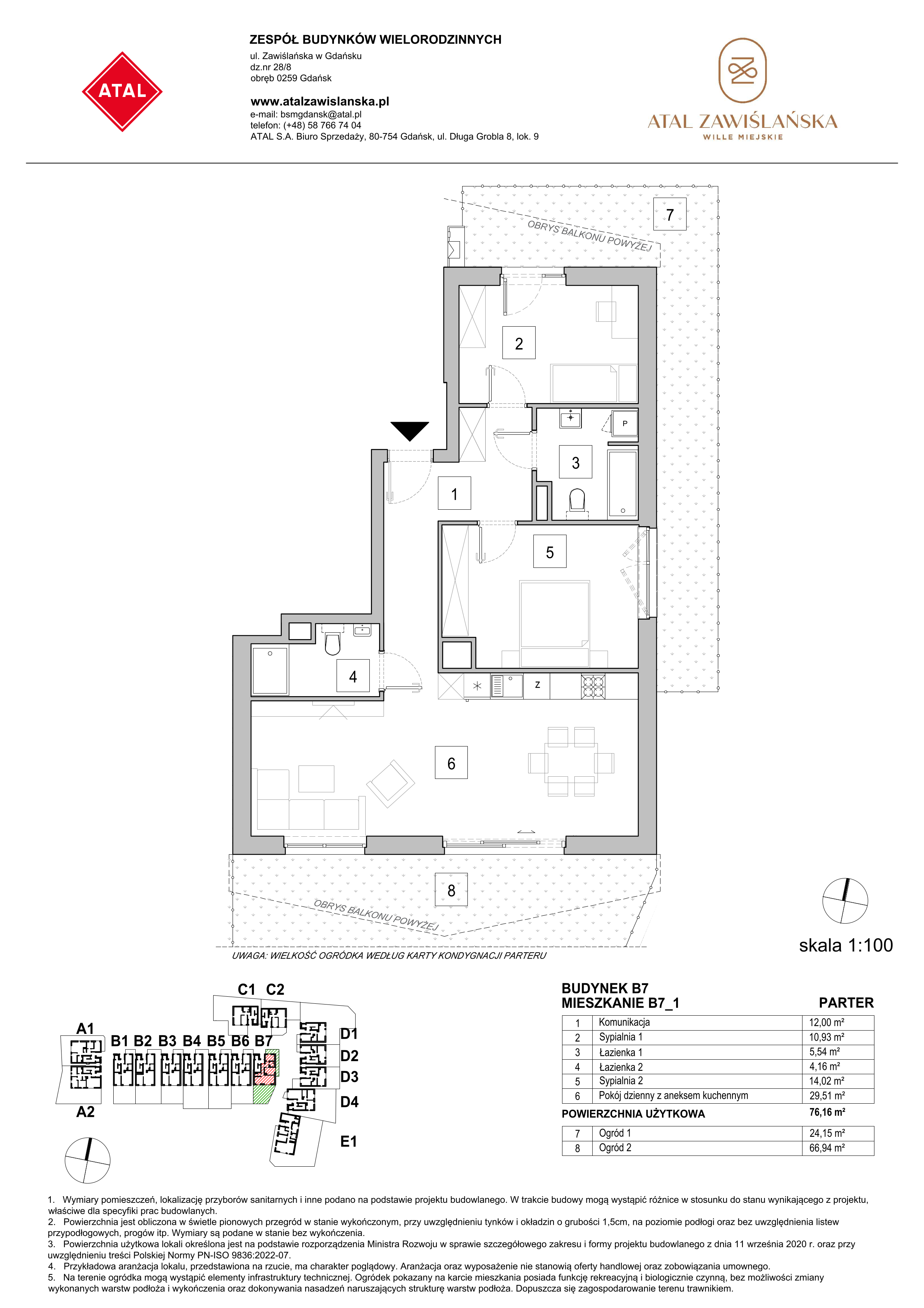 Mieszkanie 76,16 m², parter, oferta nr B7_1, ATAL Zawiślańska Wille Miejskie, Gdańsk, Stogi, ul. Zawiślańska-idx