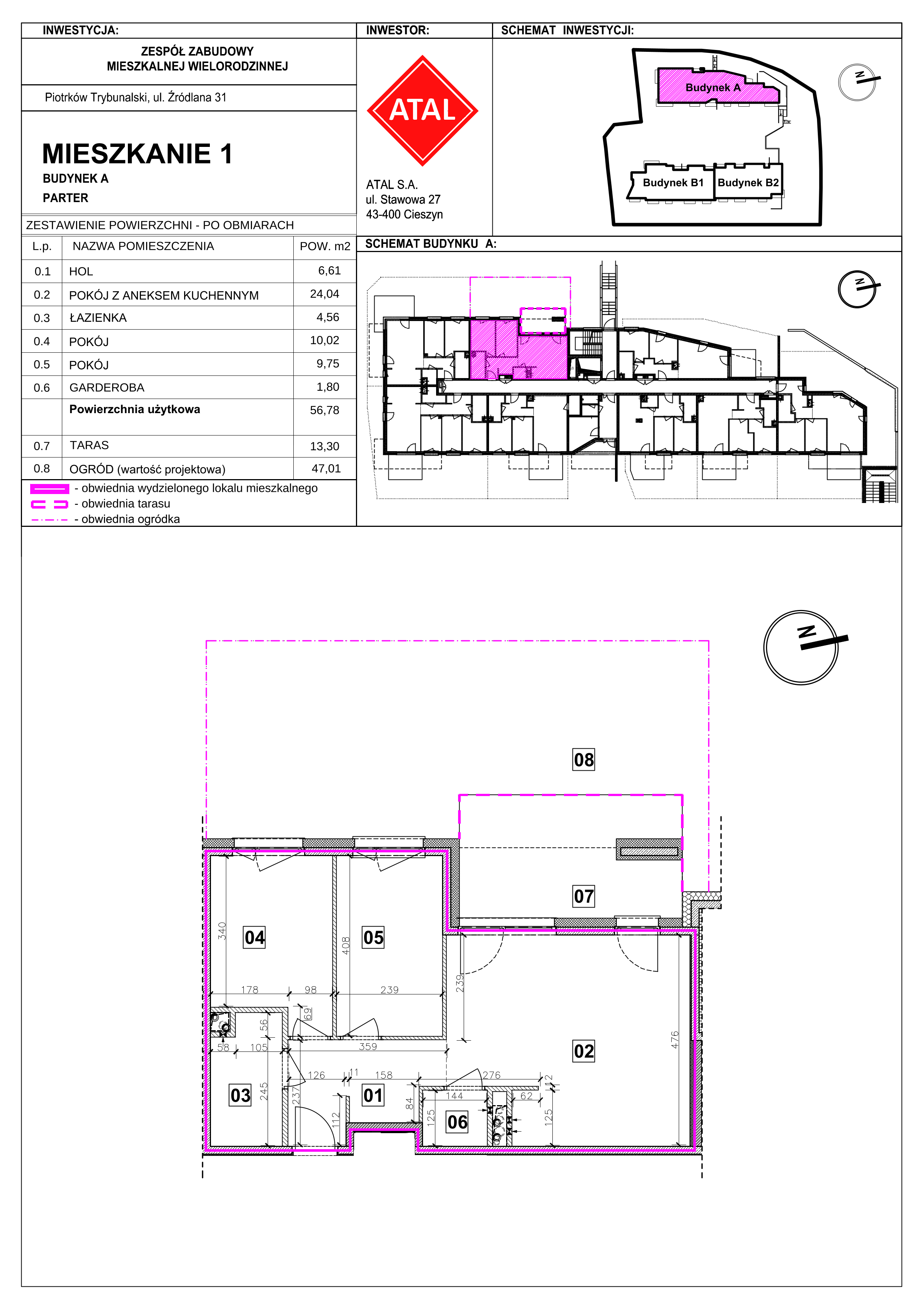 Mieszkanie 56,78 m², parter, oferta nr A-M-0-01, Źródlana 31 Residence, Piotrków Trybunalski, Źródlana, ul. Źródlana 31-idx