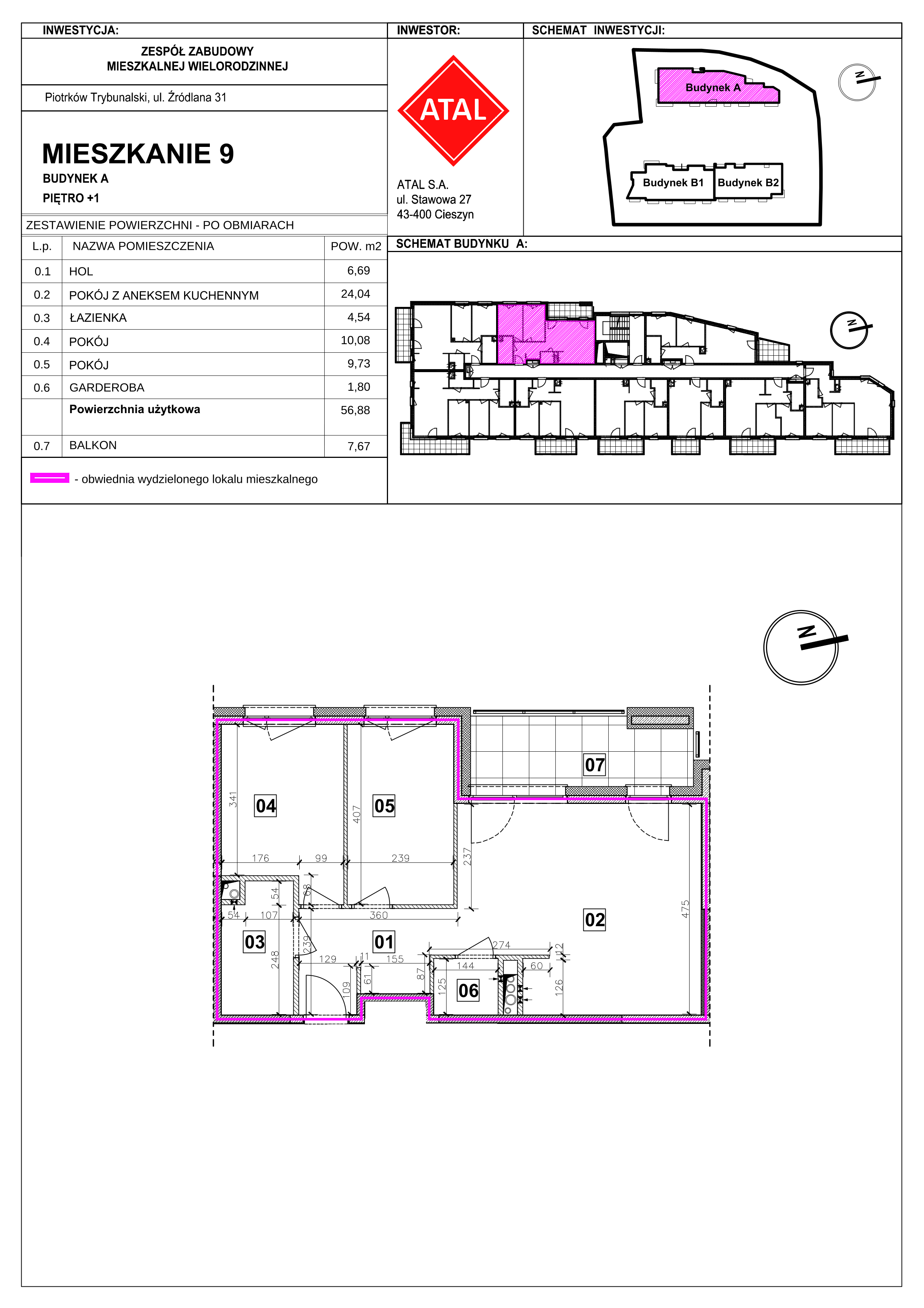 Mieszkanie 56,88 m², piętro 1, oferta nr A-M-1-01, Źródlana 31 Residence, Piotrków Trybunalski, Źródlana, ul. Źródlana 31-idx