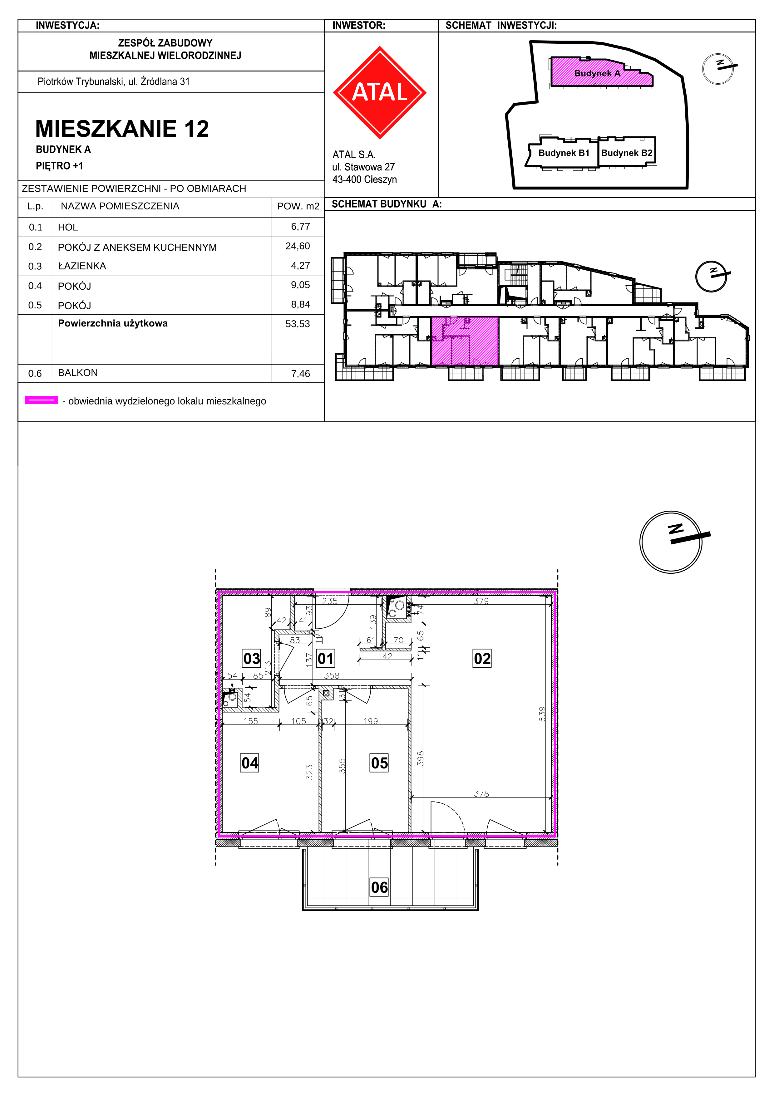 Mieszkanie 53,53 m², piętro 1, oferta nr A-M-1-04, Źródlana 31 Residence, Piotrków Trybunalski, Źródlana, ul. Źródlana 31-idx